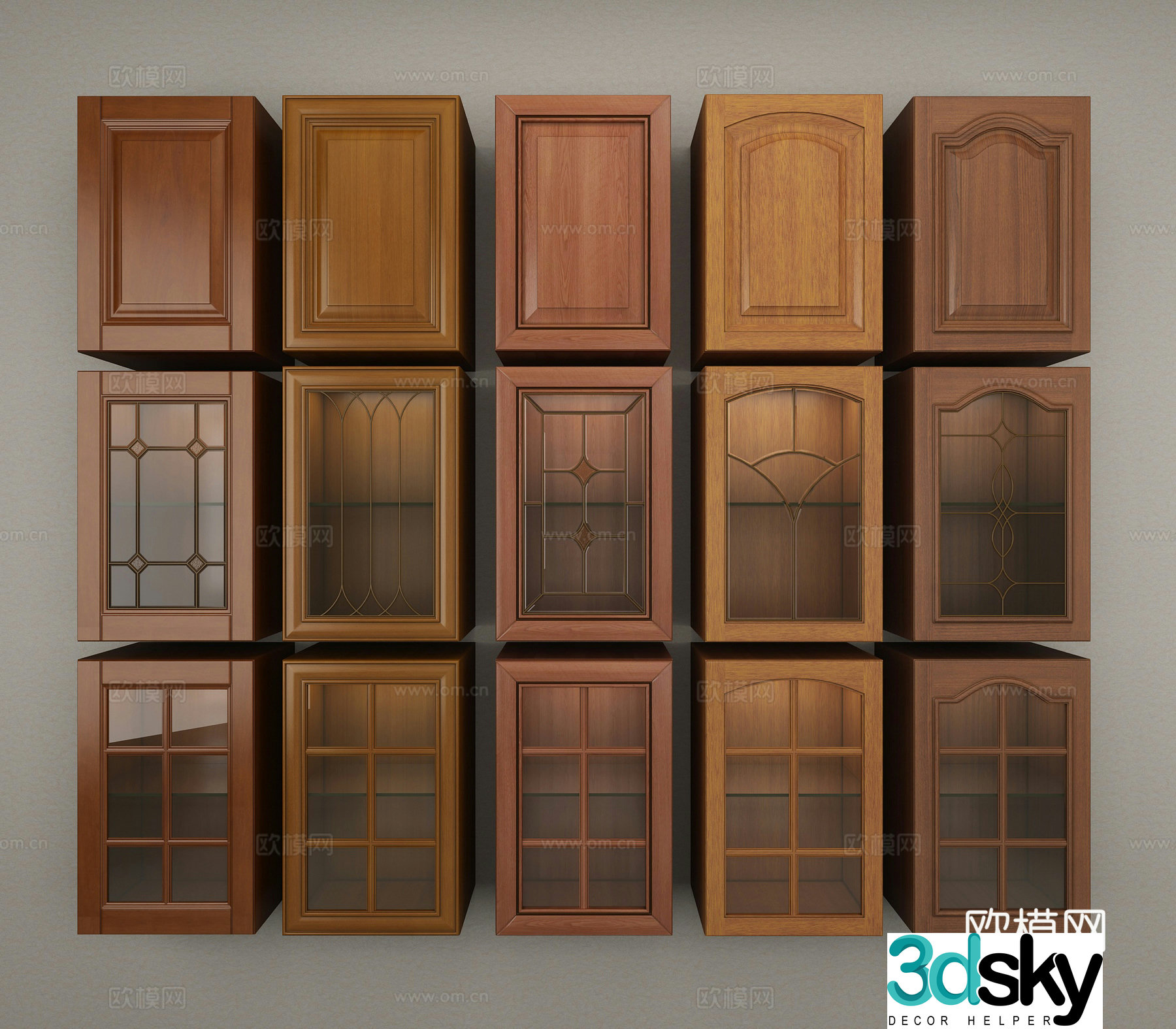 Simple European solid wood glass cabinet cabinet door 3D model