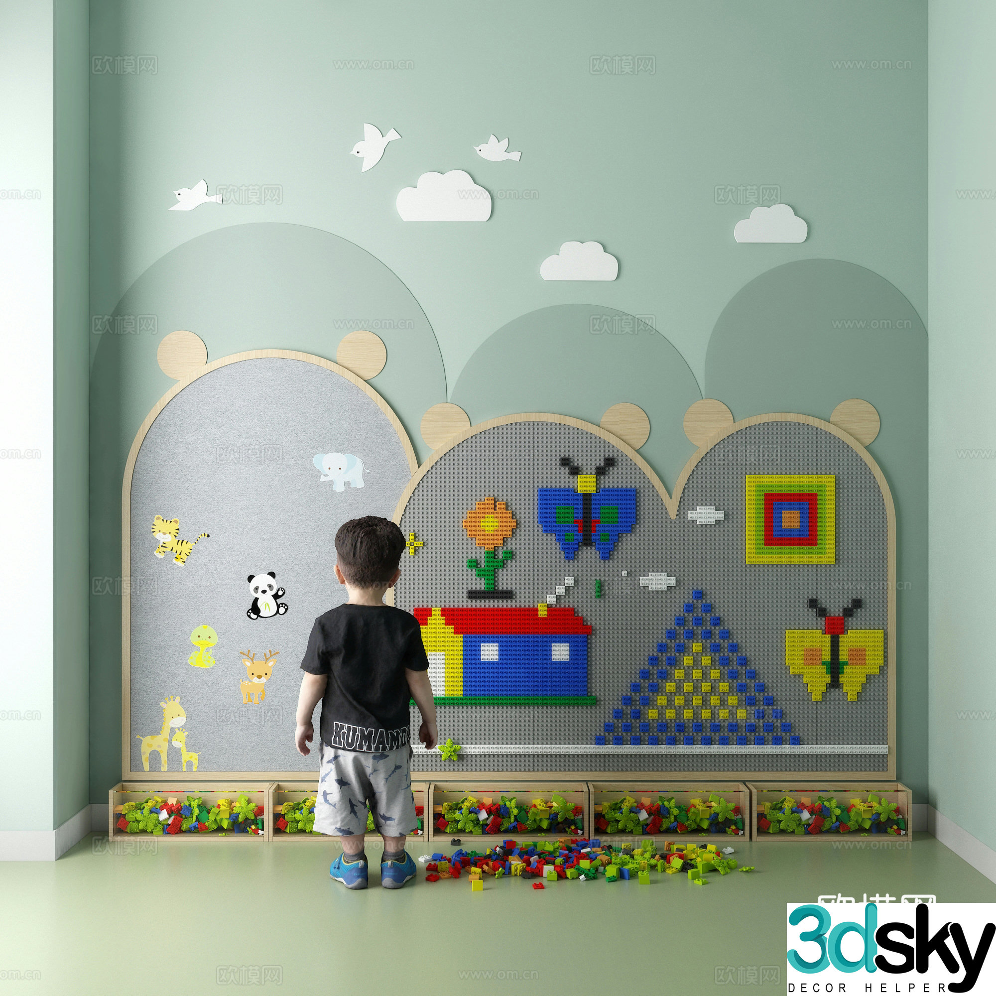 Modern Lego wall Lego building block wall Building block background wall 3d model