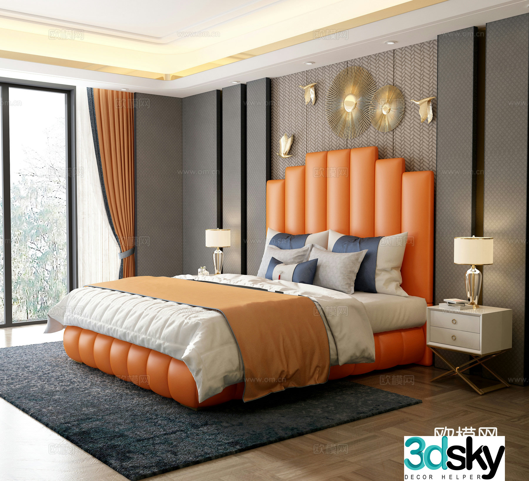 Postmodern bedroom bedside table bedside jewelry bed 3d model
