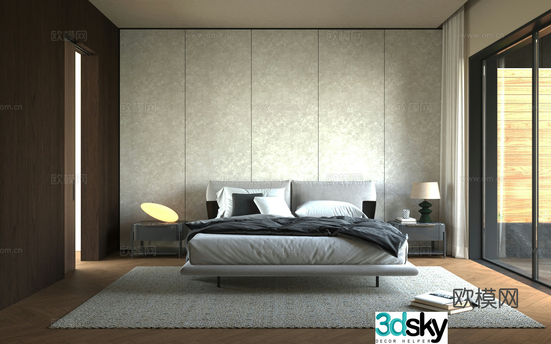 Modern home bedroom master bedroom double bed 3d model