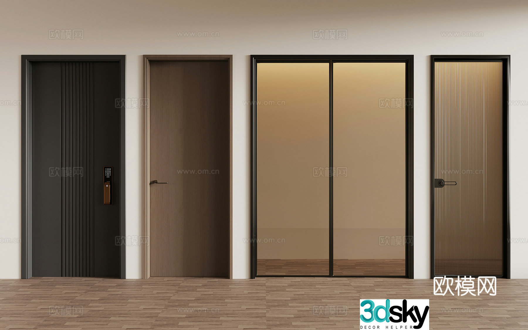 Modern Italian single-open door security door sliding door bathroom glass door 3D model