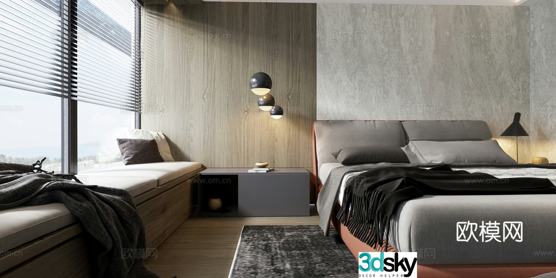 Modern bedroom Double bed Wall lamp Bed 3d model