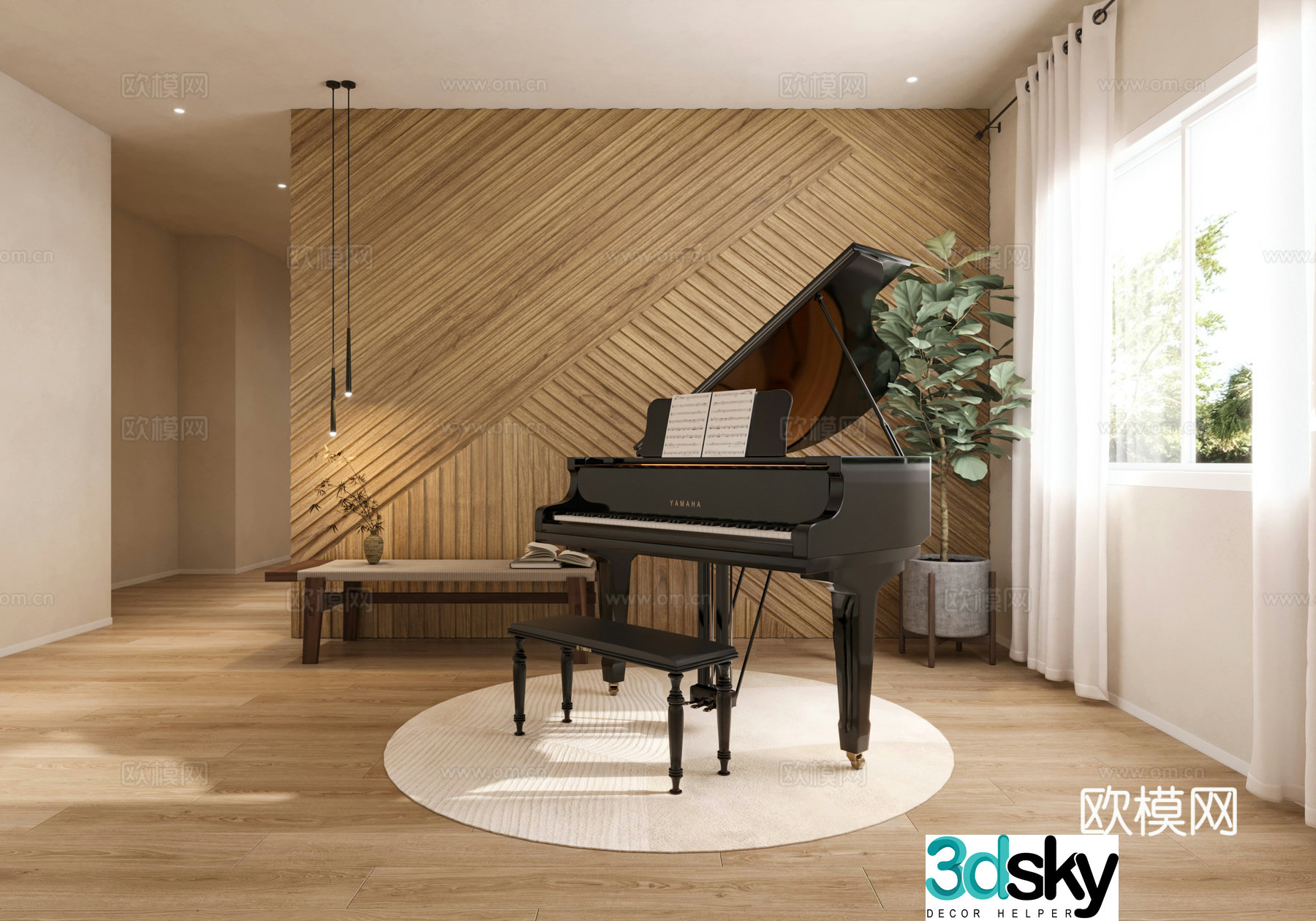 Modern piano room 3d model