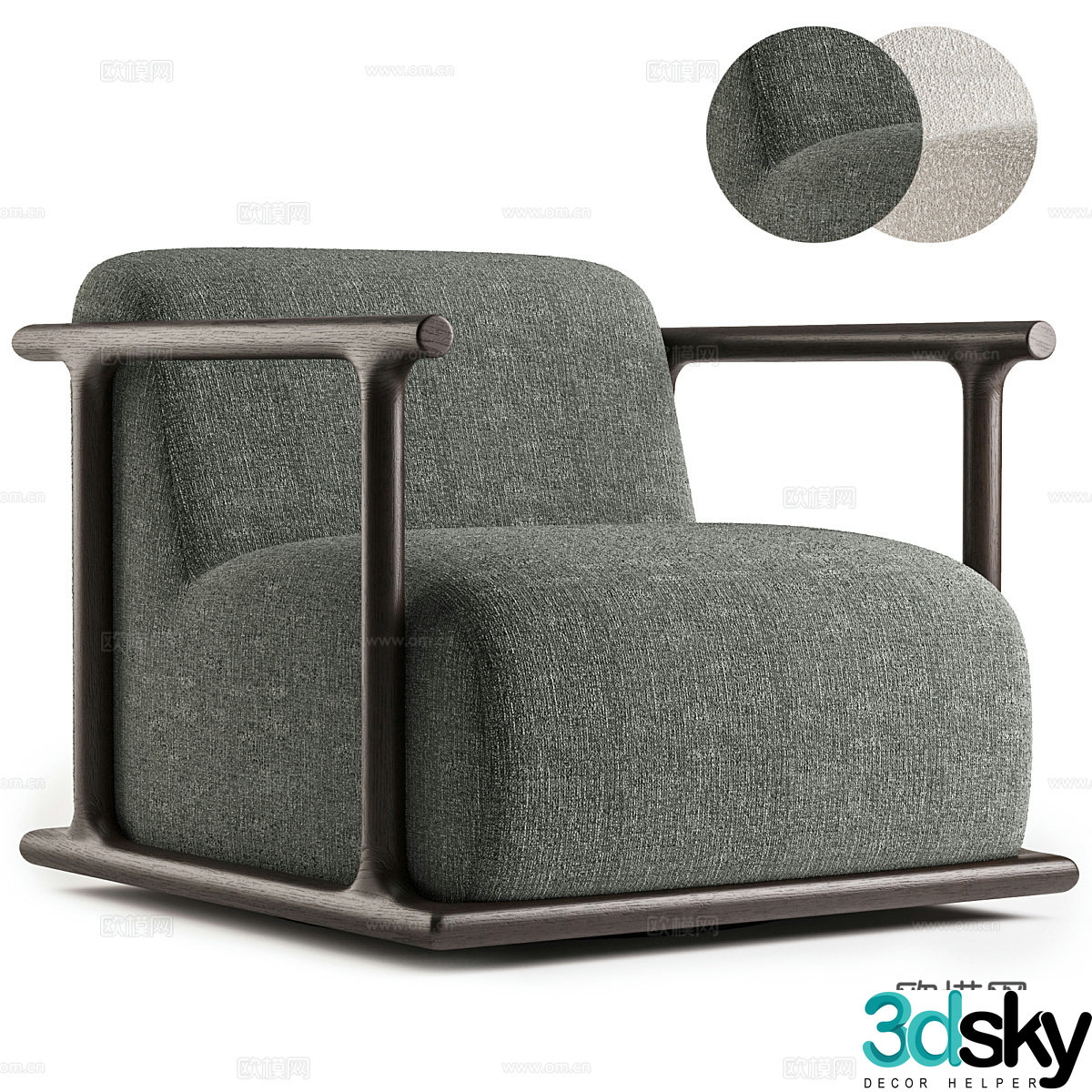New Chinese style wooden fabric armchair 3D model