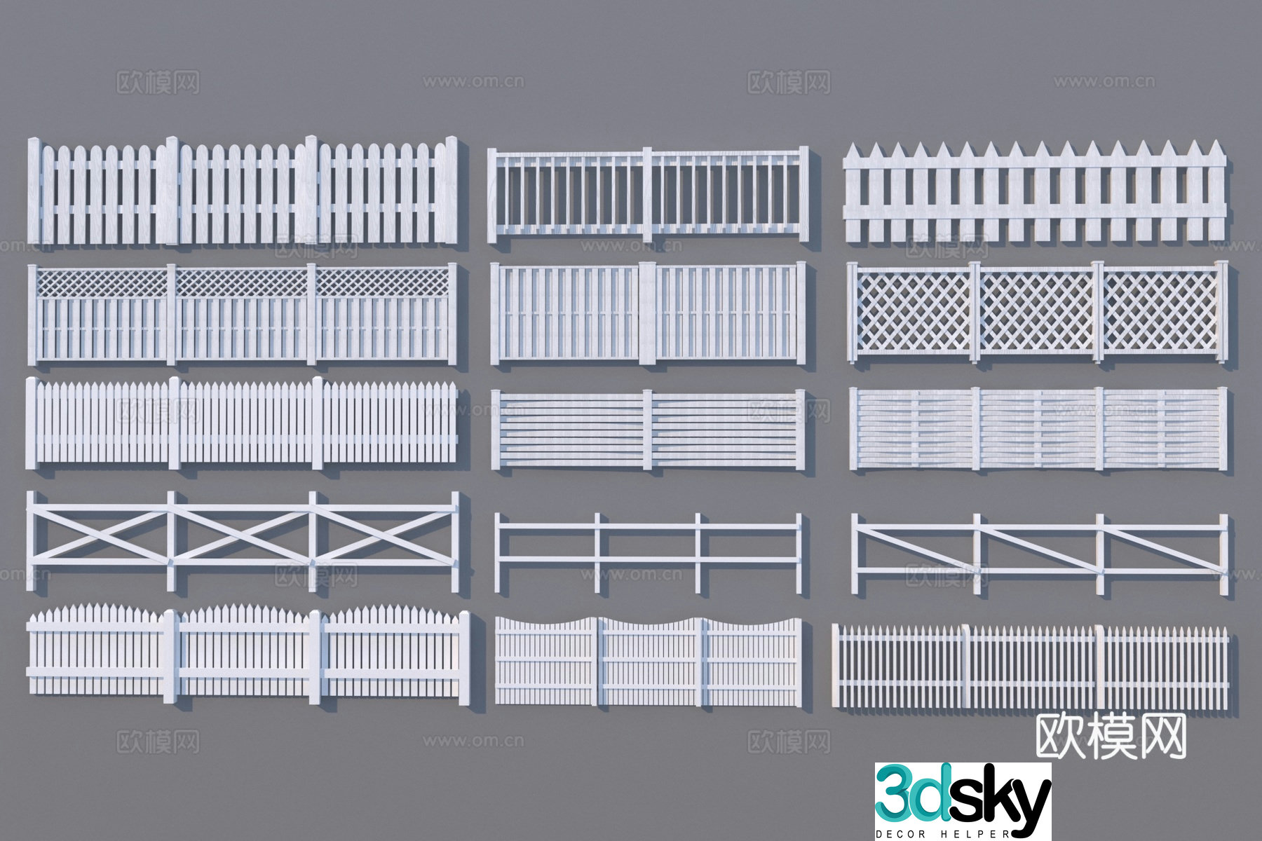 Modern white fence 3d model