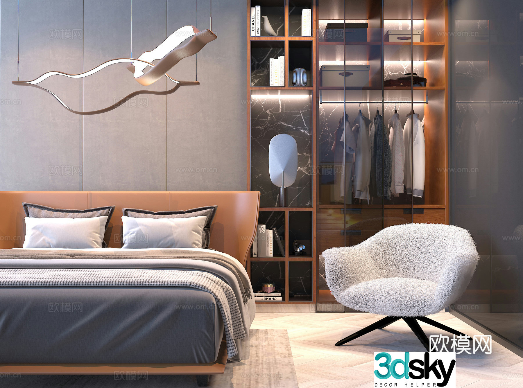 Modern luxury double bed combination 3D model