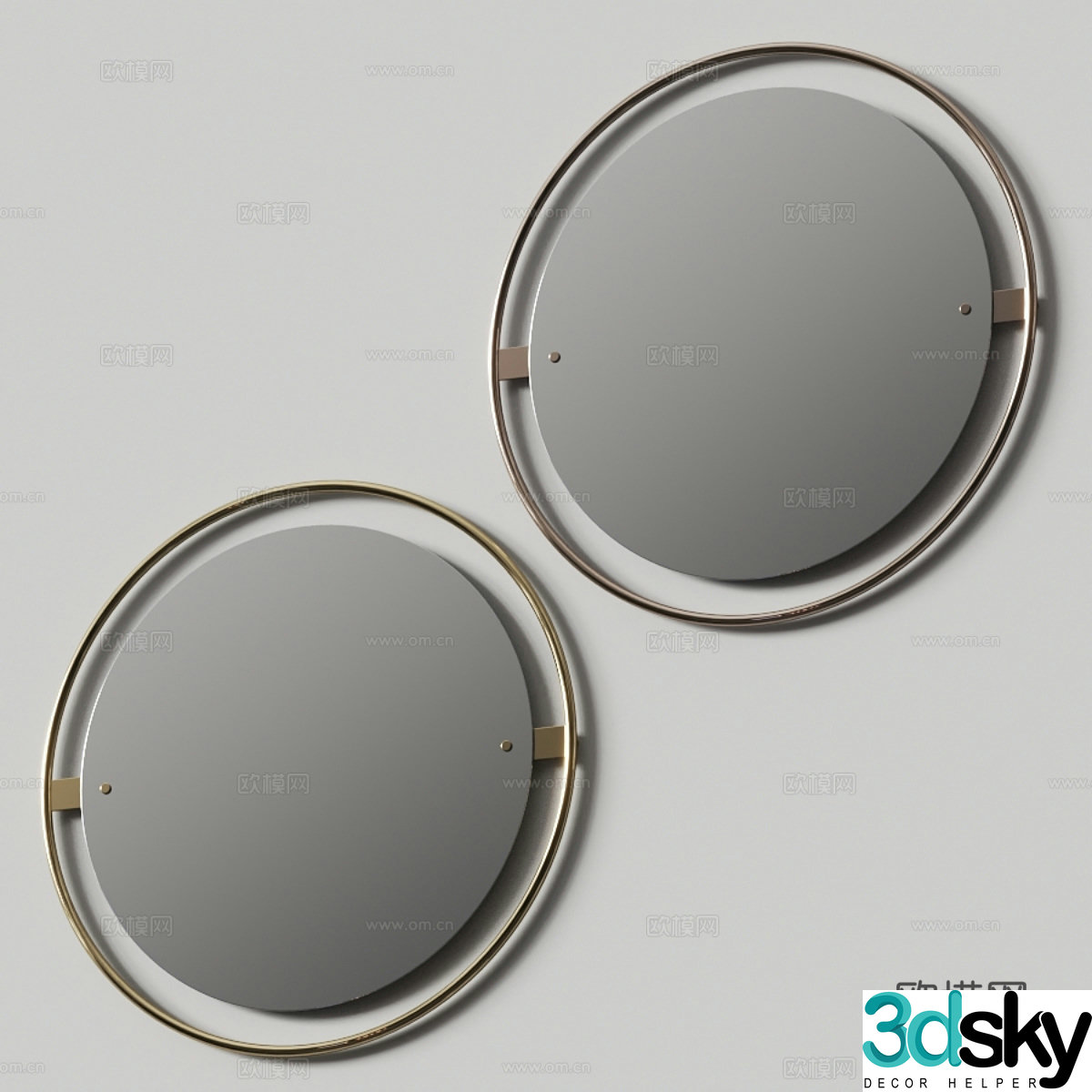 New Chinese style wall decoration round mirror 3D model