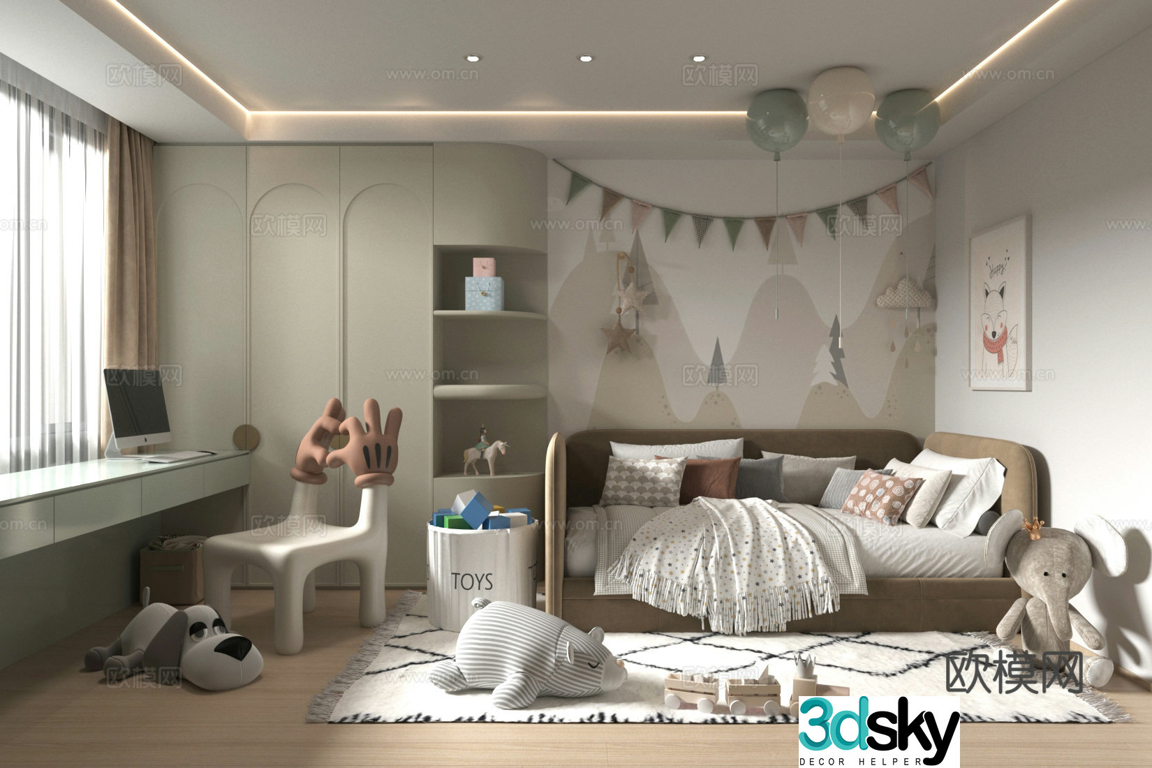 Modern children’s room children’s entertainment room toy room children’s bed desk and chair combination 3D model