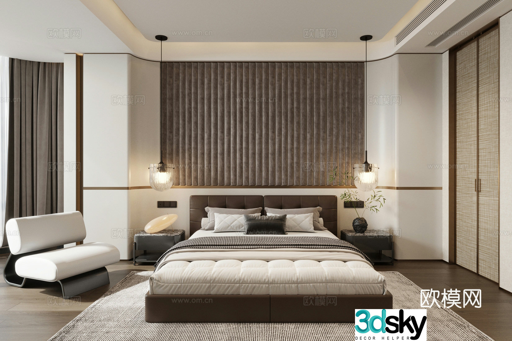 Modern home bedroom master bedroom Italian double bed 3d model