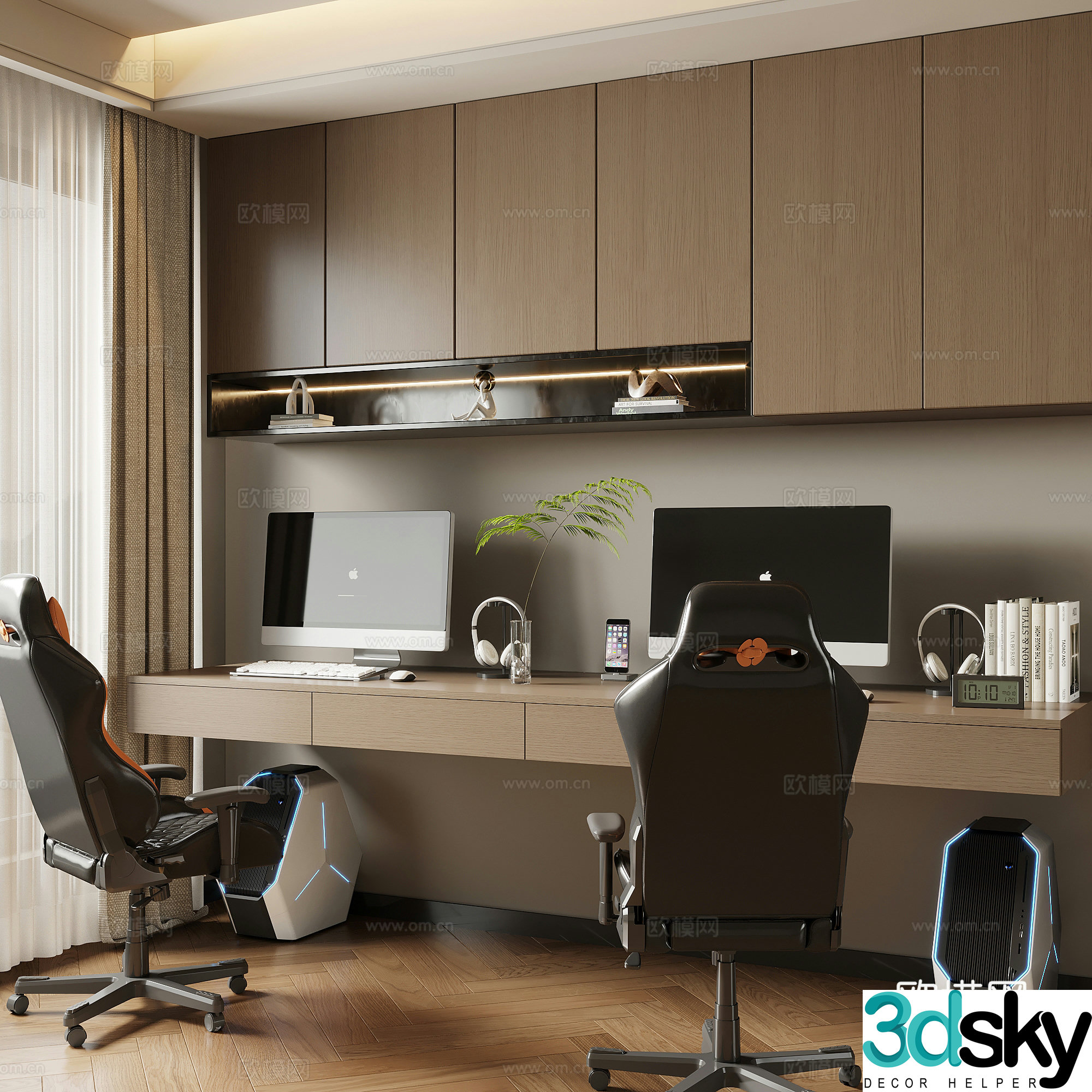 Modern Italian study desk and chair computer desk and chair 3d model