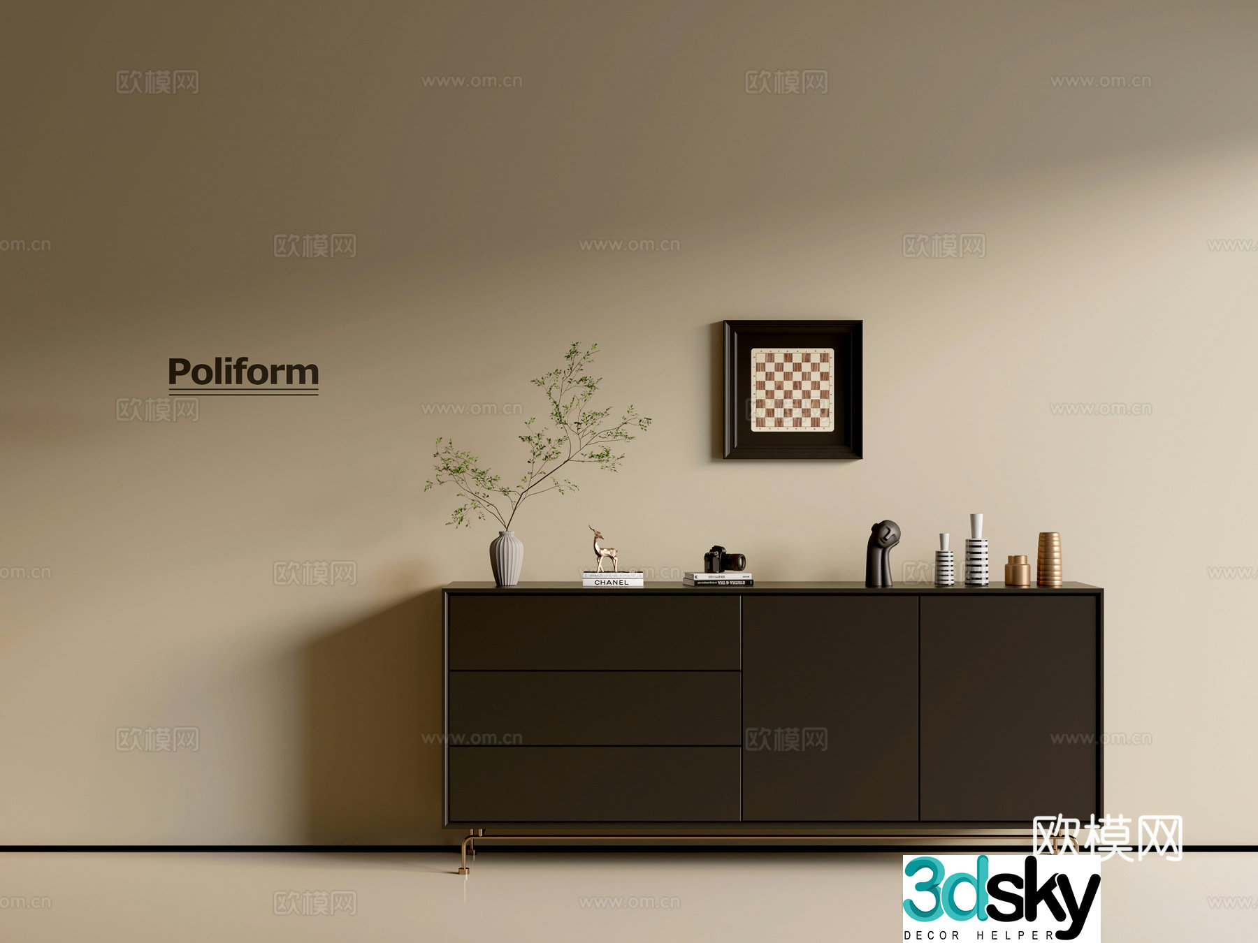 Modern black cabinet ins wind side cabinet chest cabinet low cabinet whole cabinet dining side cabinet balcony cabinet 3d model