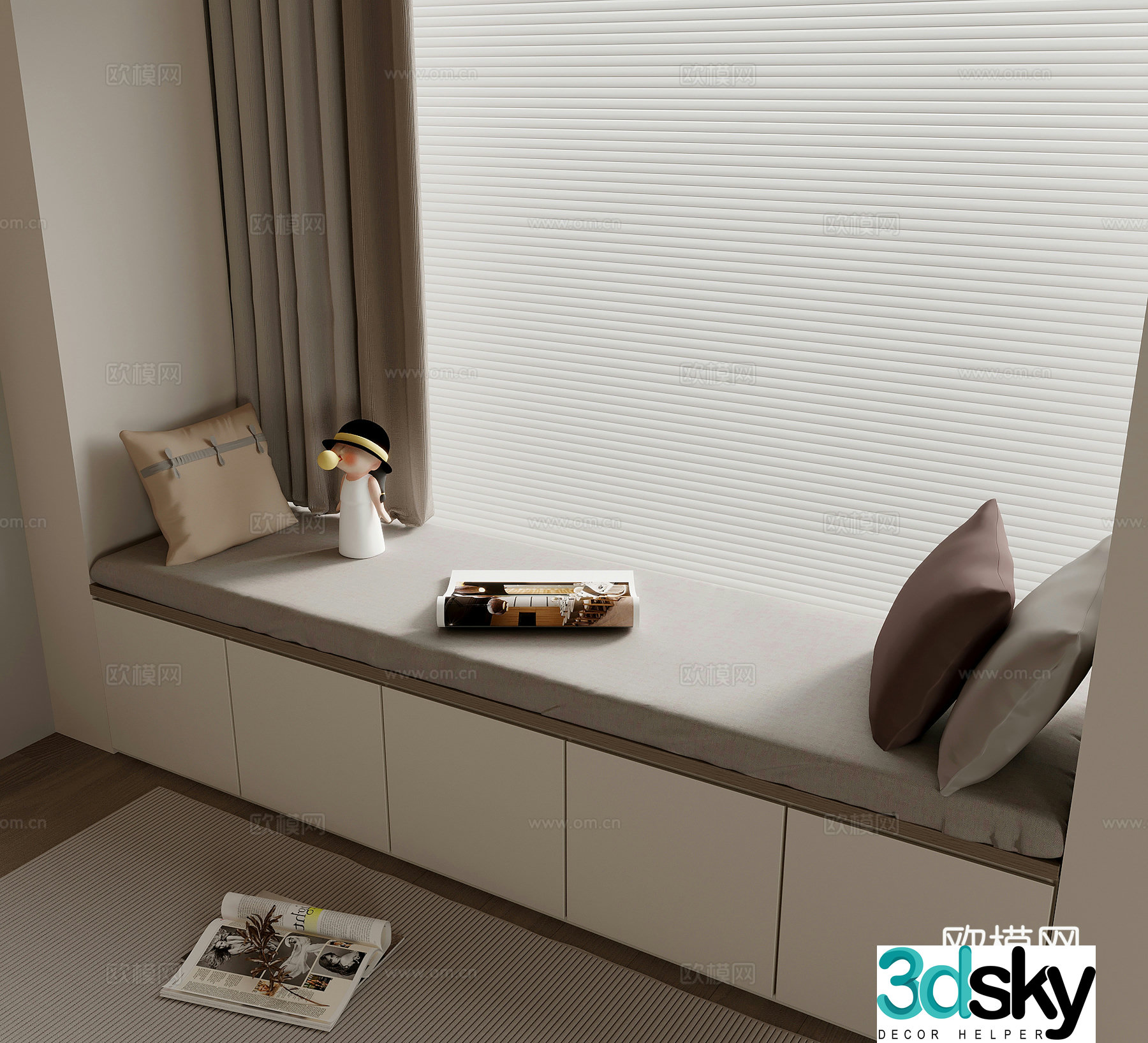 Bath window Modern simple bay window Bath window cushion pillow ornament 3D model