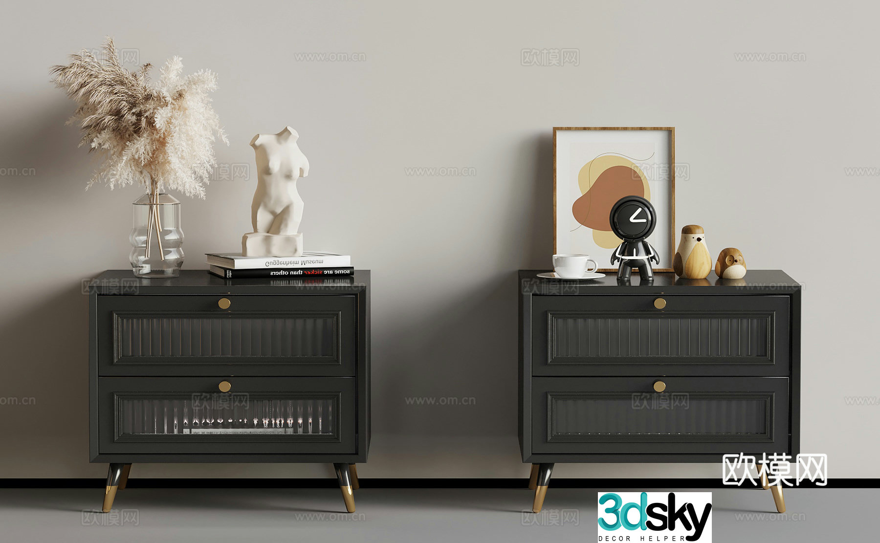 Bedside table French nightstand 3D model