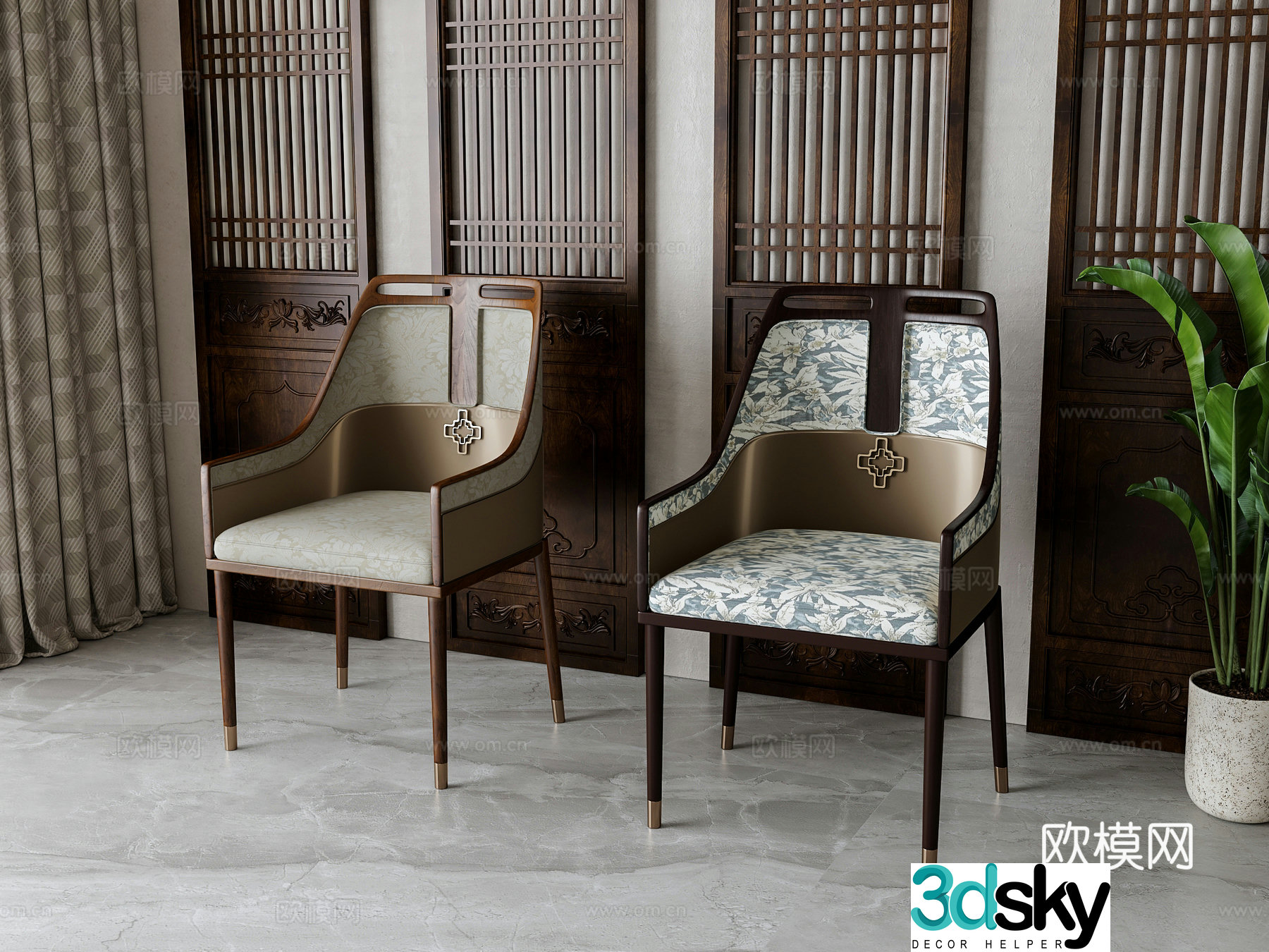 New Chinese dining chair 3D model