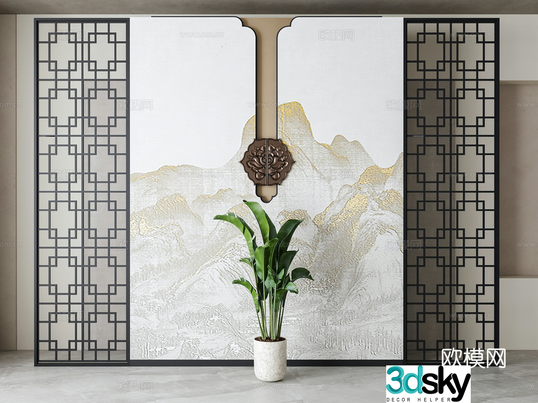 New Chinese sofa background wall 3d model