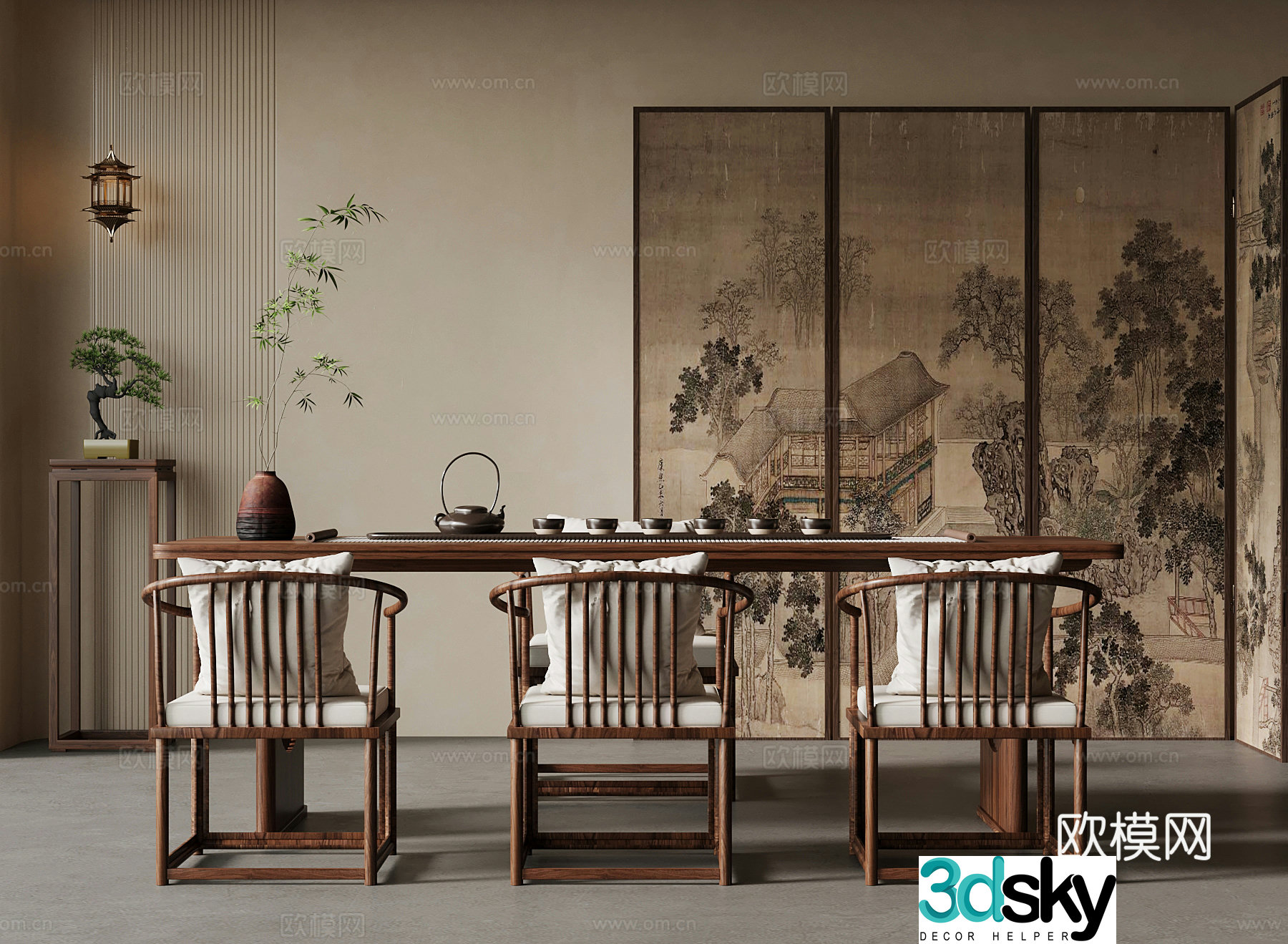 Tea room New Chinese style tea room Tea table and chair Screen 3D model