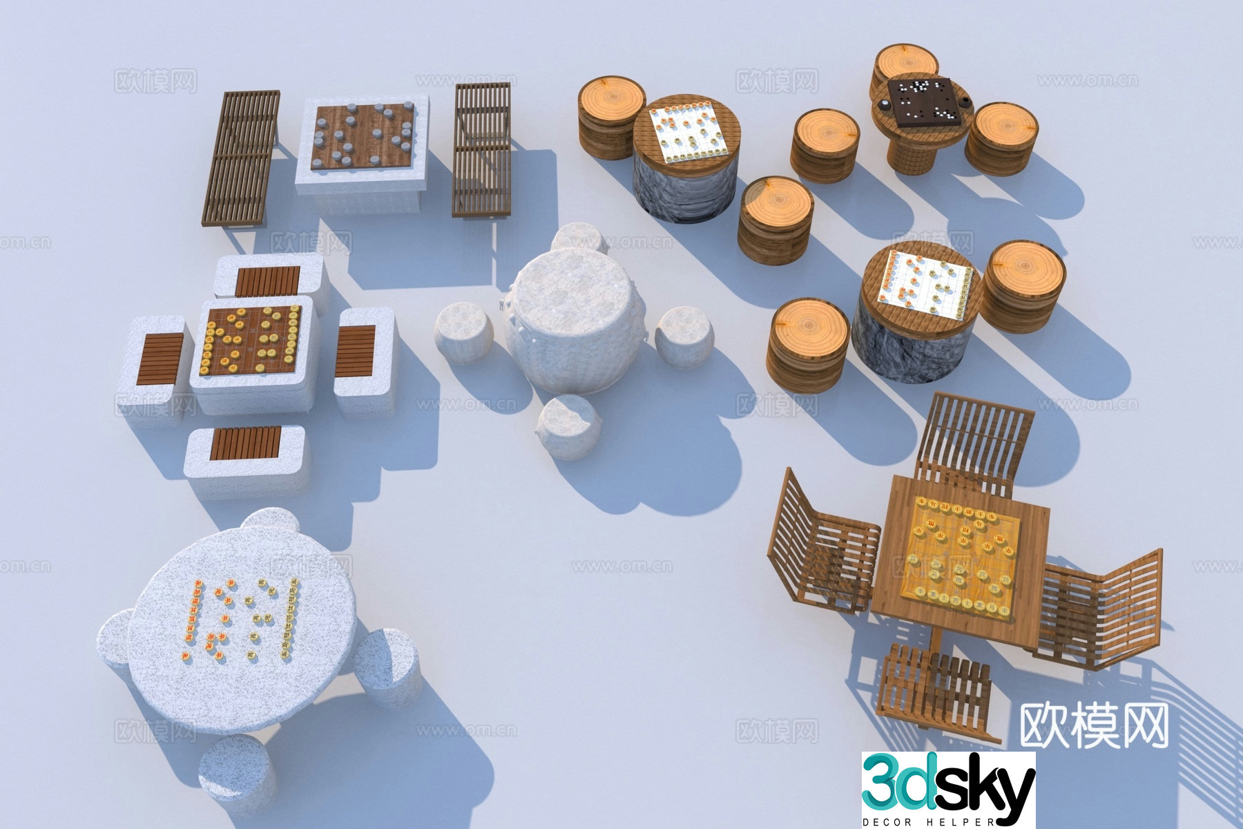Modern stone chess seat 3d model