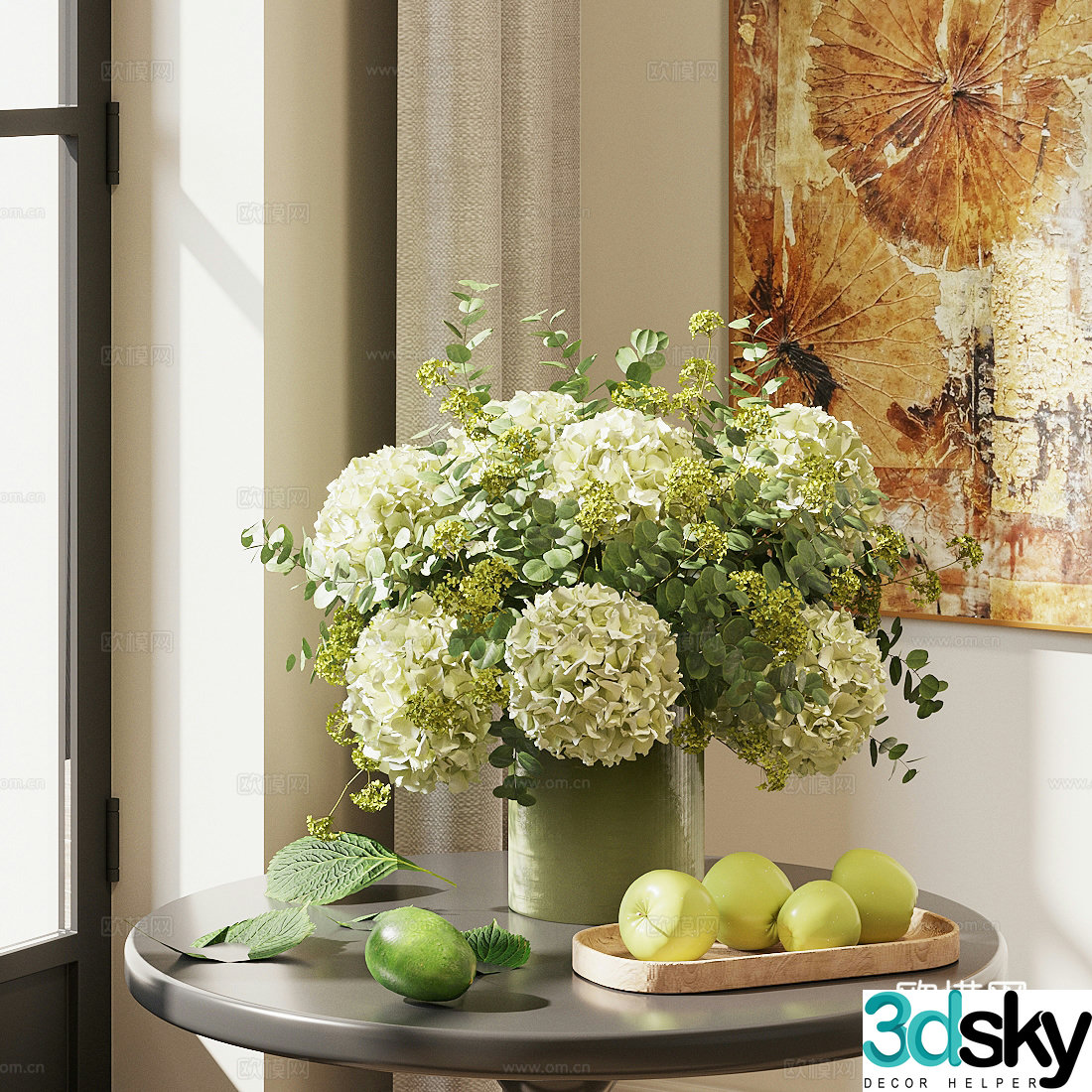 Flower art ornaments flower art green plants flower arrangement hydrangea art 3D model