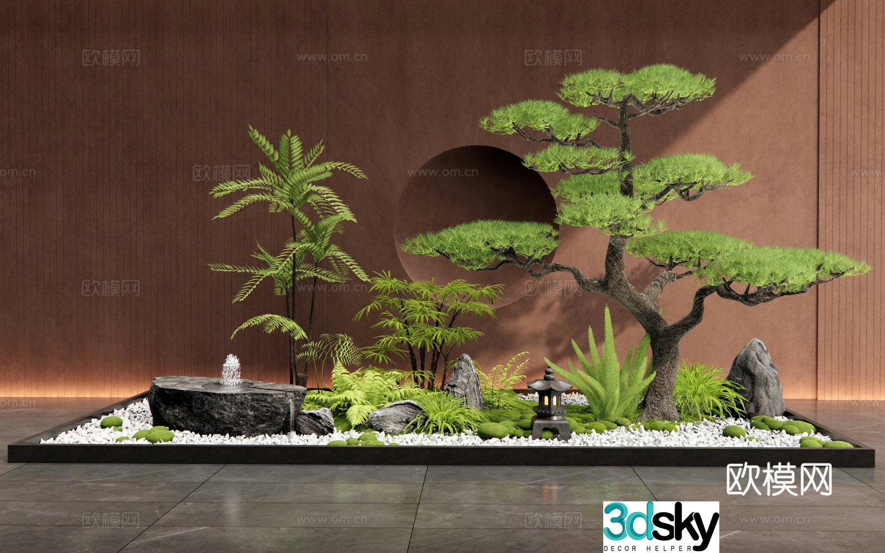 New Chinese style courtyard sketch Indoor landscape Plant landscaping Plant combination Water bowl Flowers and plants 3D model