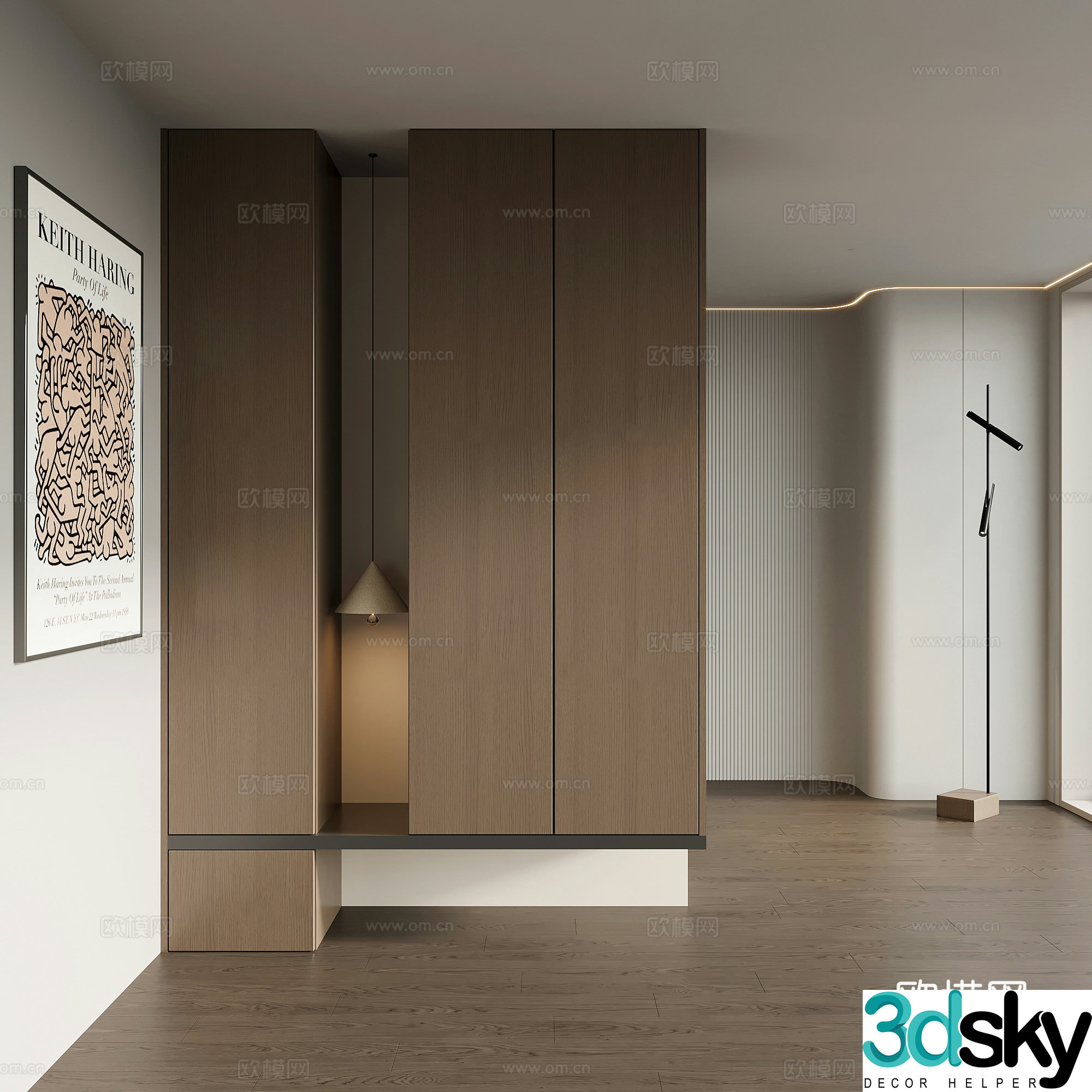 Italian minimalist porch cabinet door-entry shoe cabinet porch background 3D model