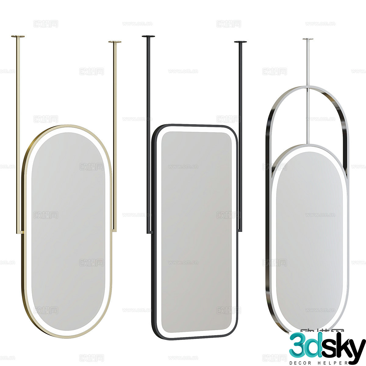Modern Italian light luxury decorative mirror hanging mirror 3D model
