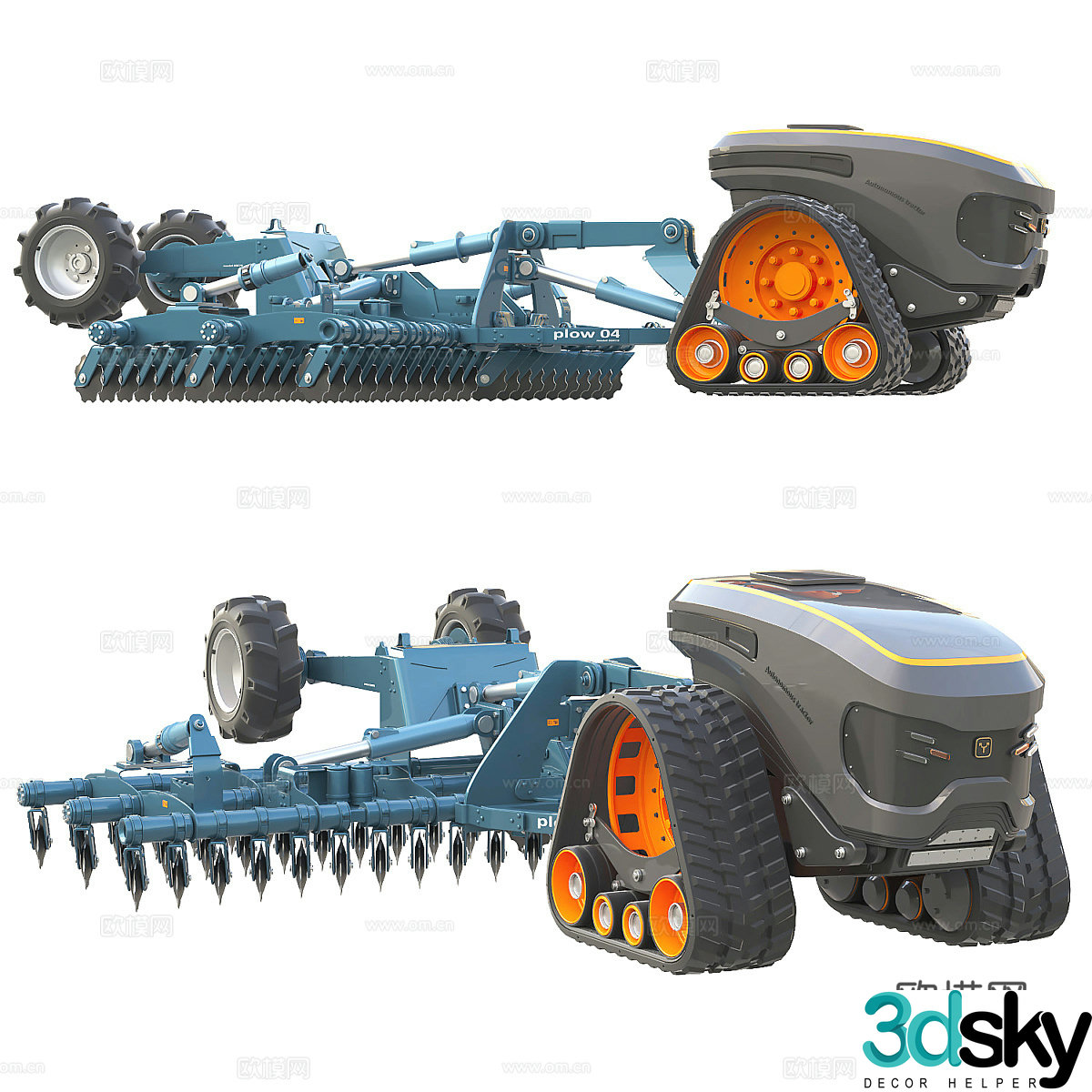 tractor and plow 3d model