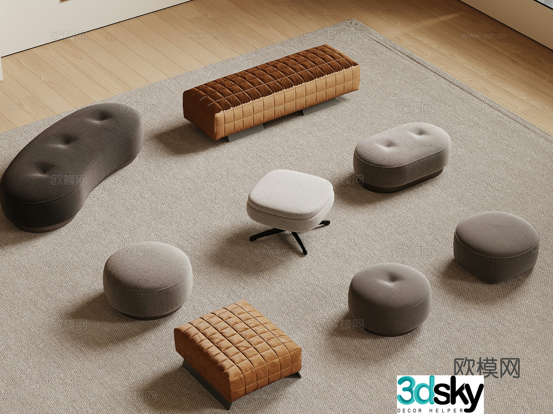 Stool Sofa Stool Low Stool Shoe Change Stool 3D Model