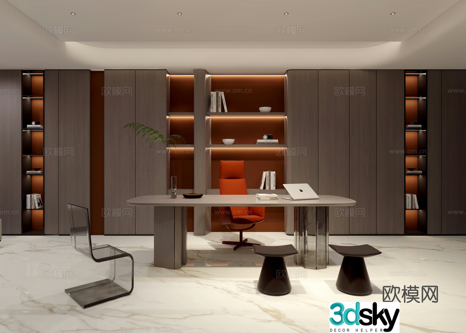 Modern basement study 3d model