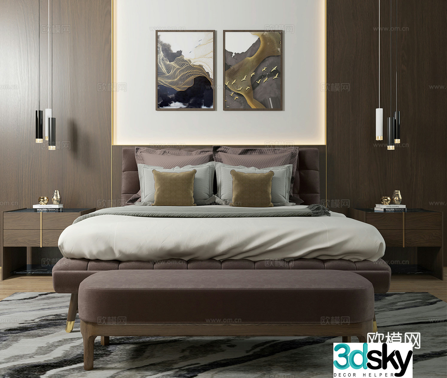 Modern light luxury double bed 3D model