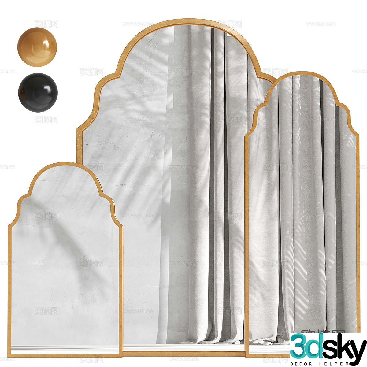 American simple wooden frame decorative mirror 3d model