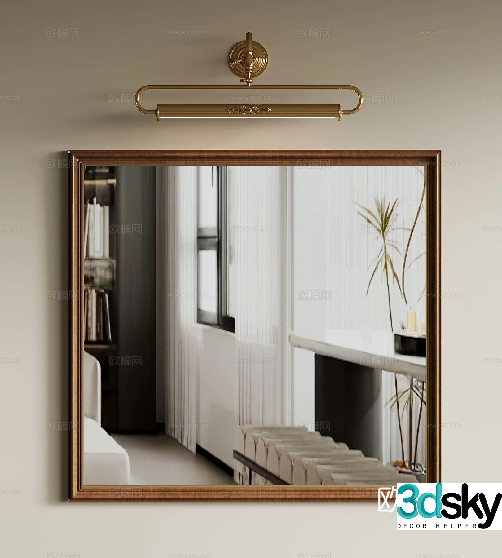 American medieval mirror bathroom mirror front light makeup mirror 3d model