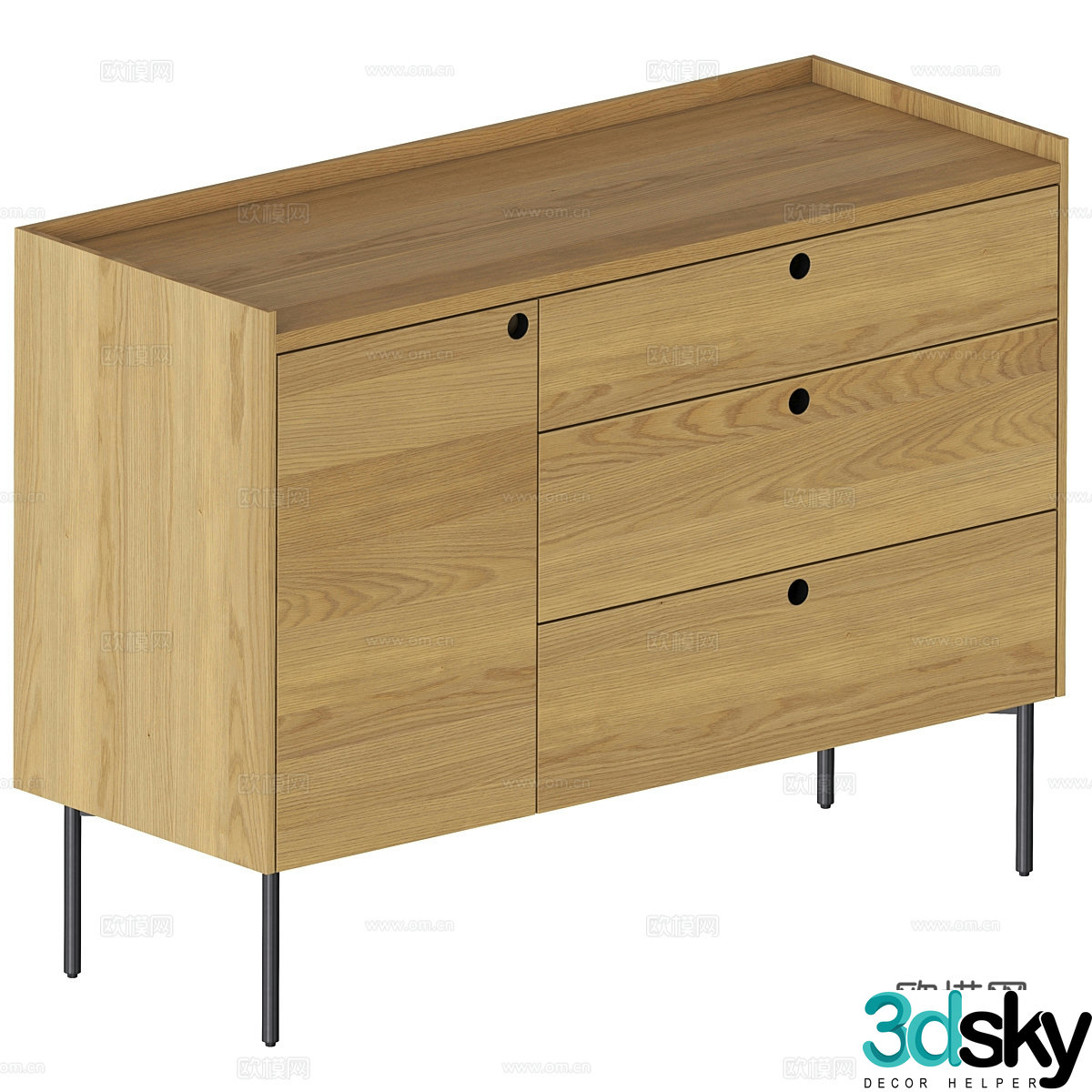 Modern Nordic log style solid wood sideboard 3D model