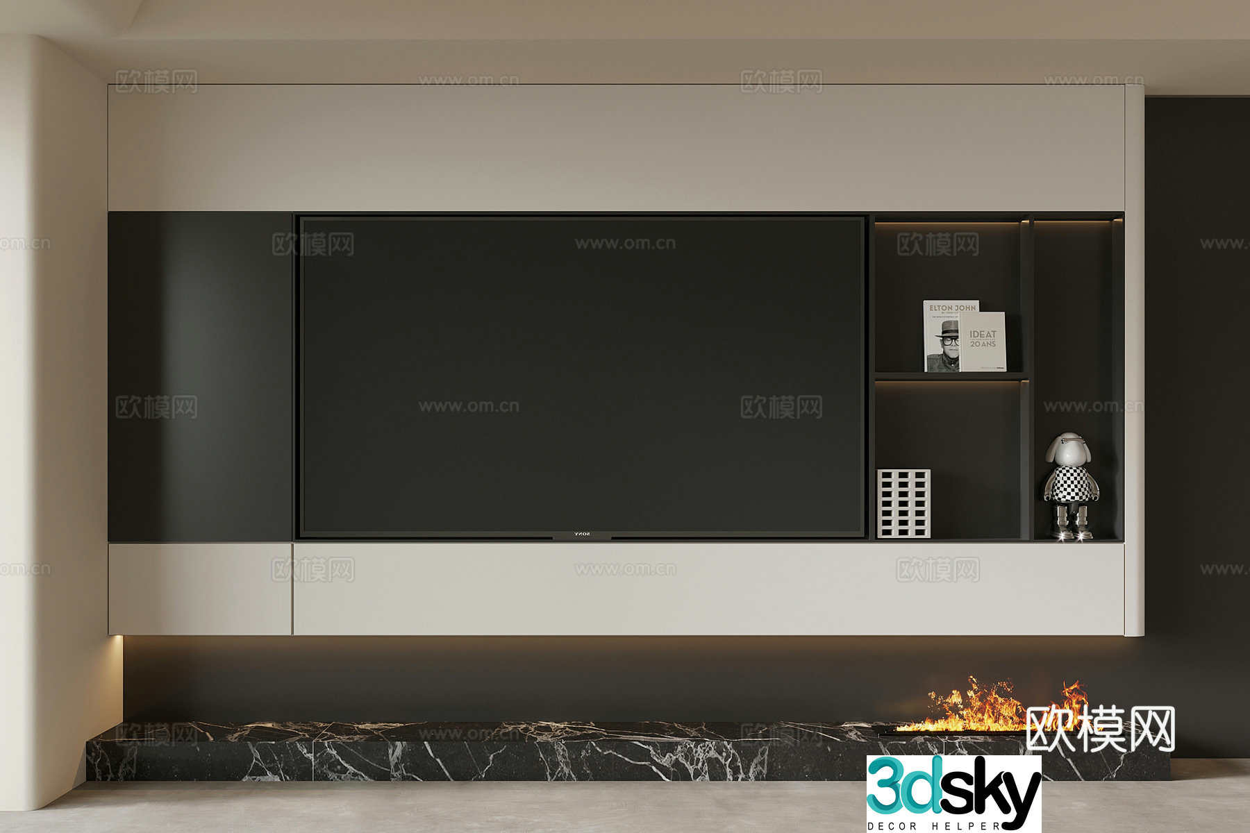 Modern minimalist TV background wall 3d model