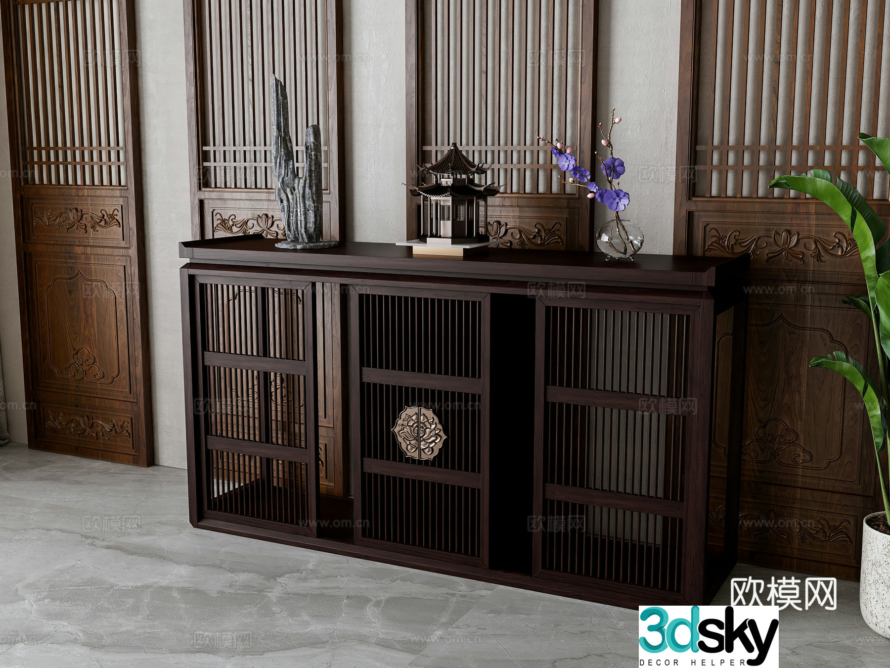 New Chinese style entrance cabinet 3D model
