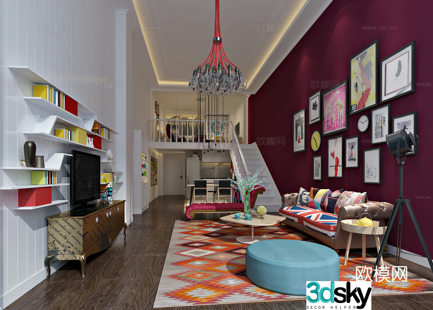 Modern living room sofa coffee table chandeliers TV cabinet dining room decorative painting 3D model