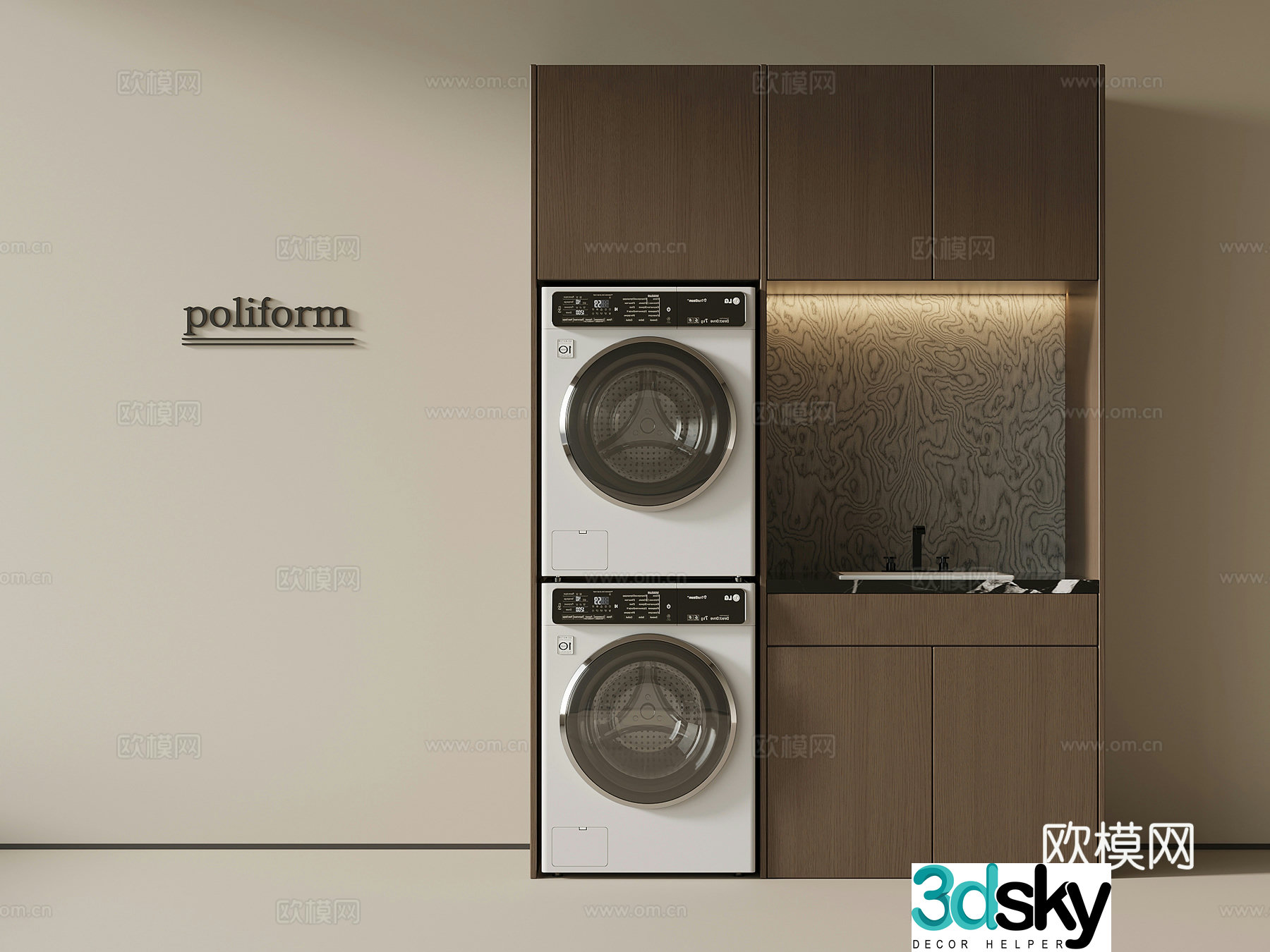 Modern Italian washing machine cabinet balcony cabinet 3d model