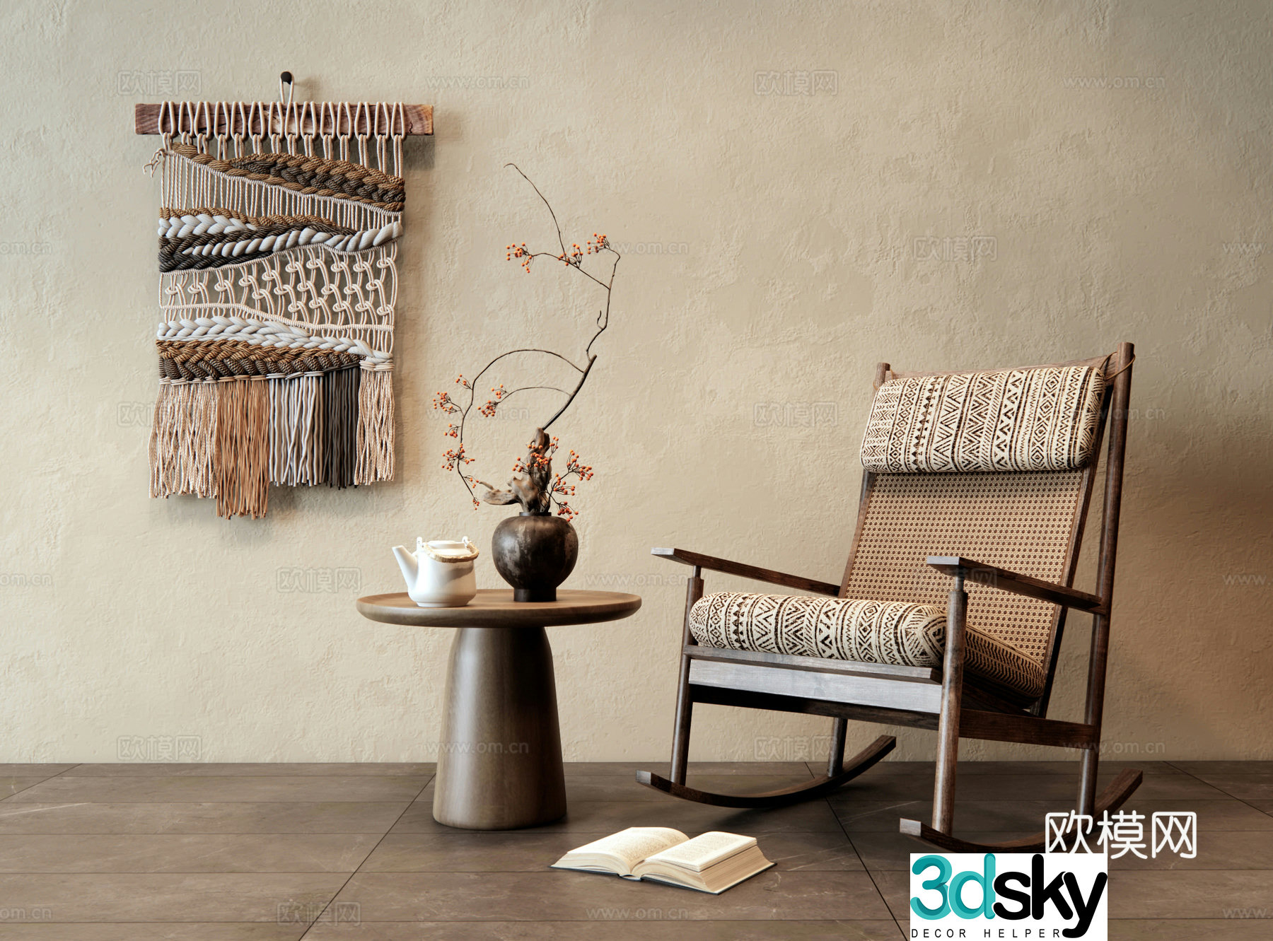 Wasabi Middle Style Rocking Chair Lounge Chair Leisure Chair Wall Decoration Pendant 3D Model