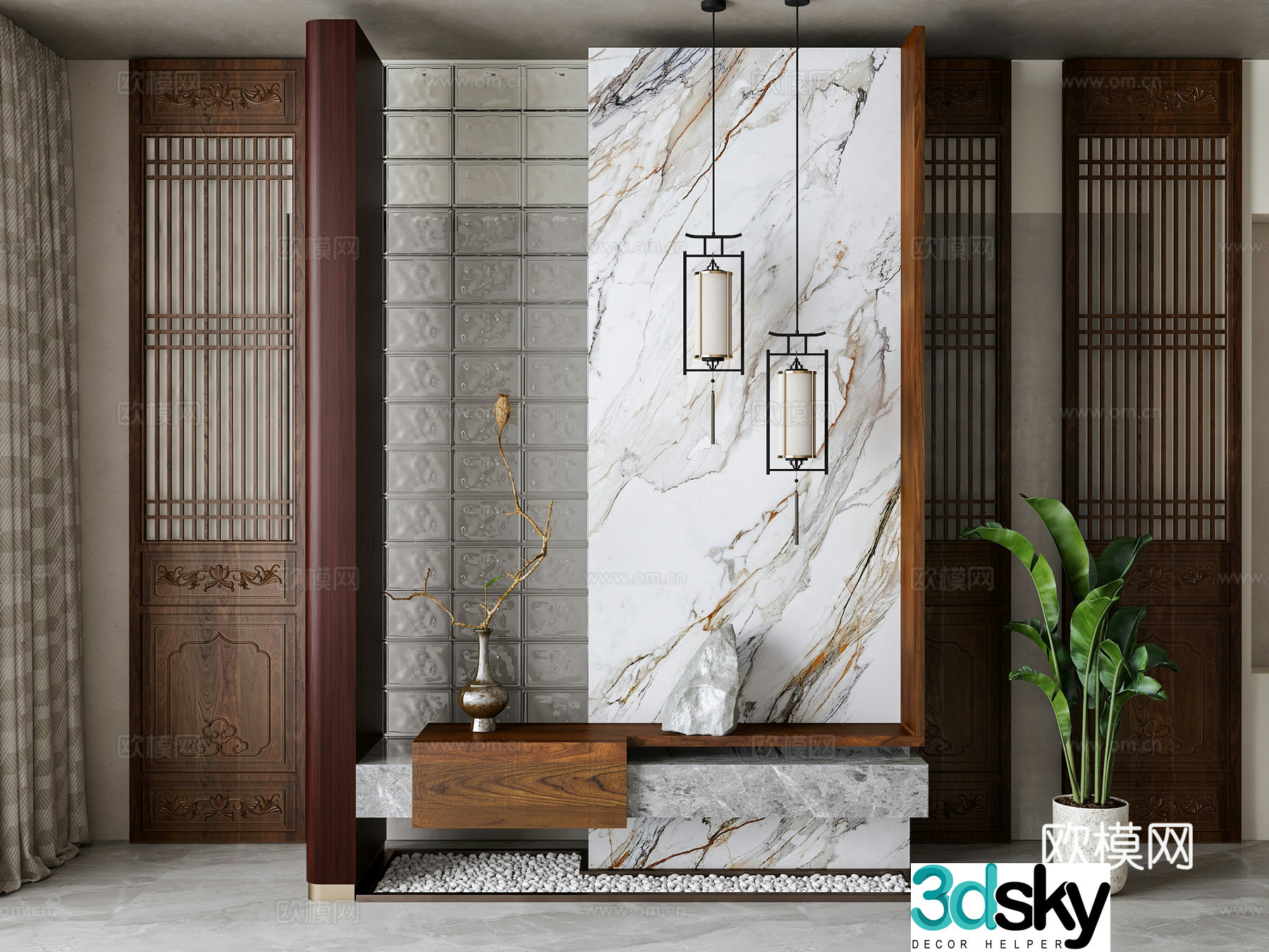 New Chinese style entrance partition 3D model