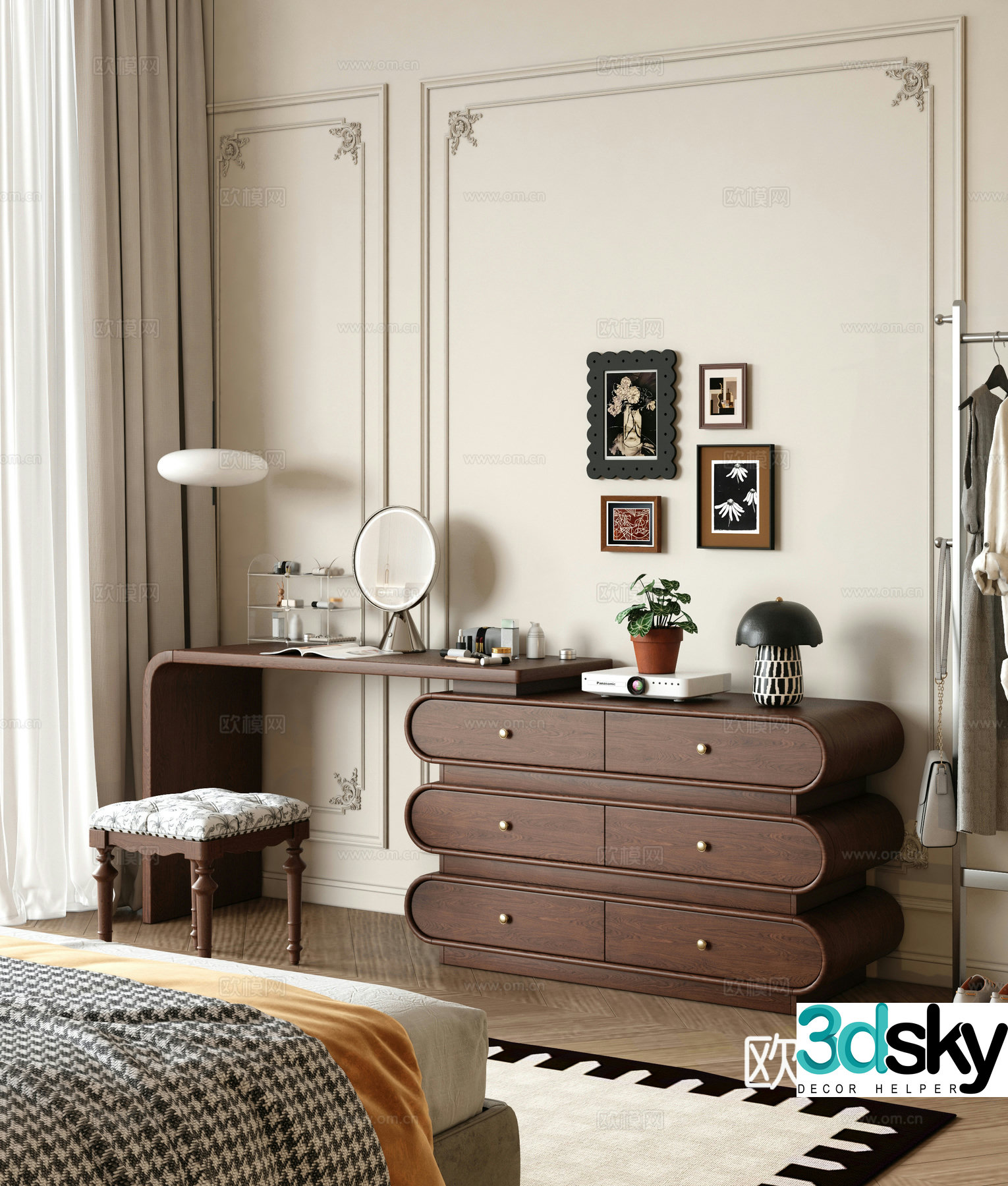 French retro dressing table Makeup table Finished dressing table Wardrobe dressing table 3D model