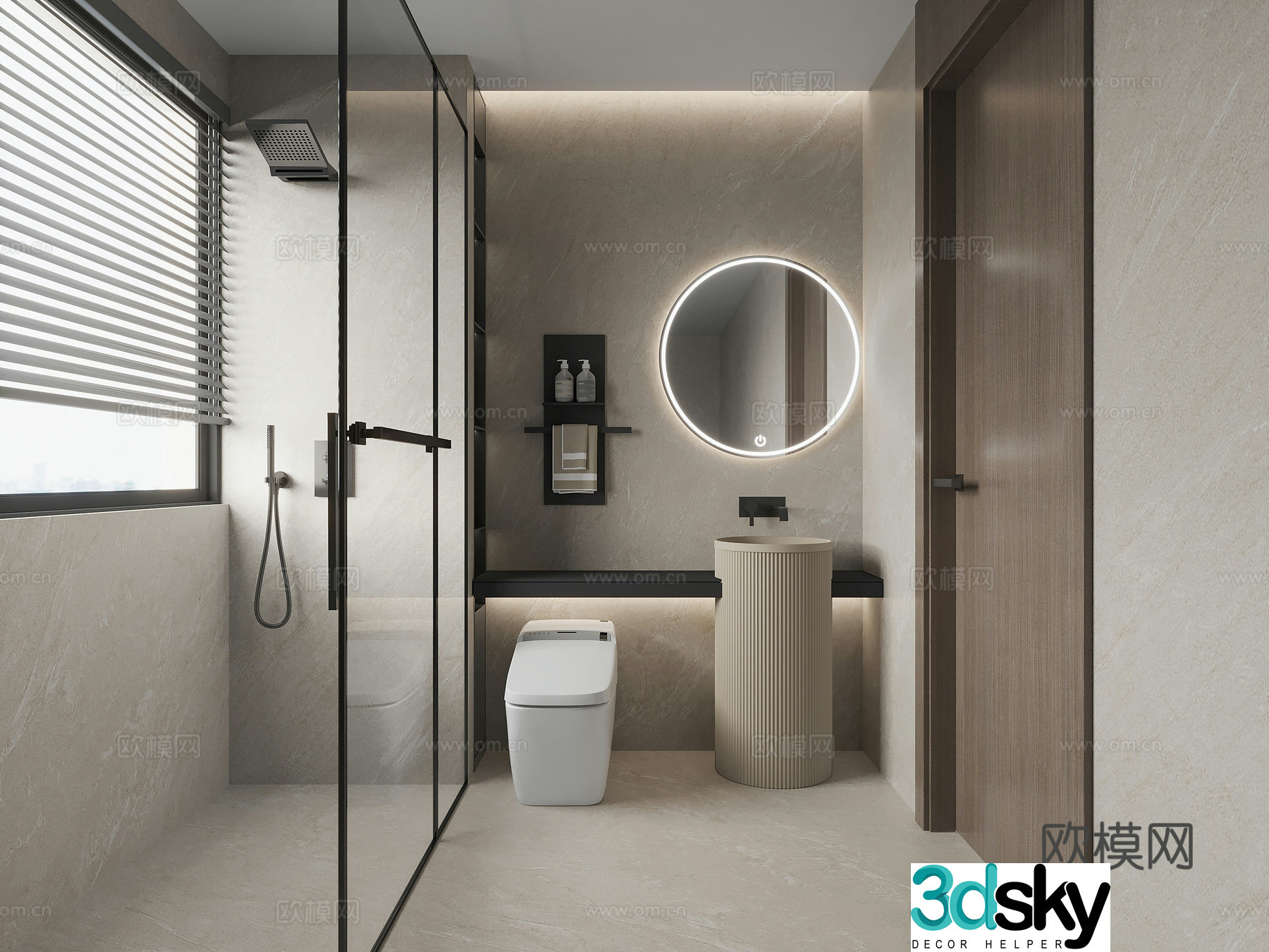 Modern minimalist bathroom dry and wet bathroom 3D model