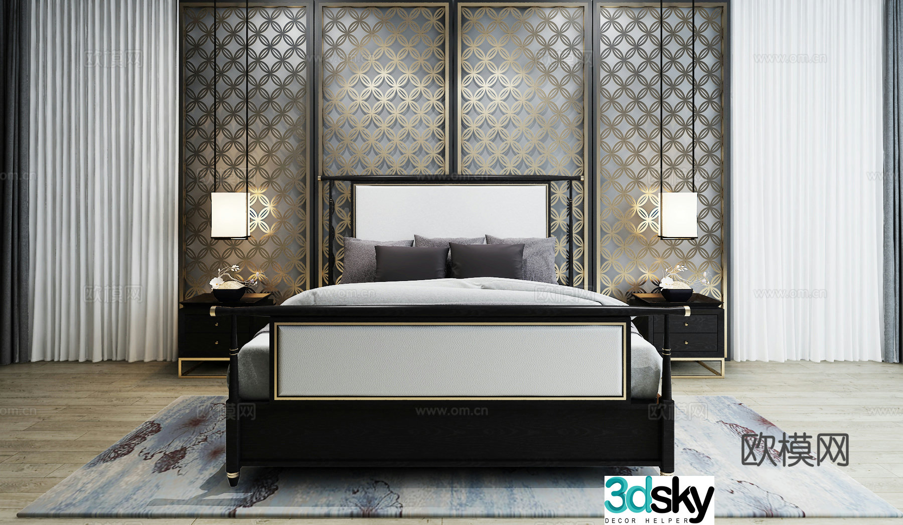 New Chinese double bed combination 3D model