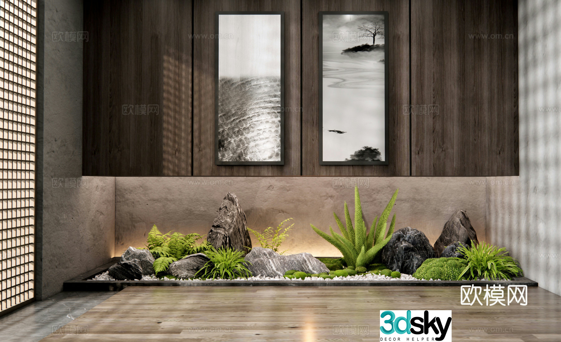 Japanese garden sketch Indoor landscape Plant landscaping Stone Moss Landscape Plant pile 3D model