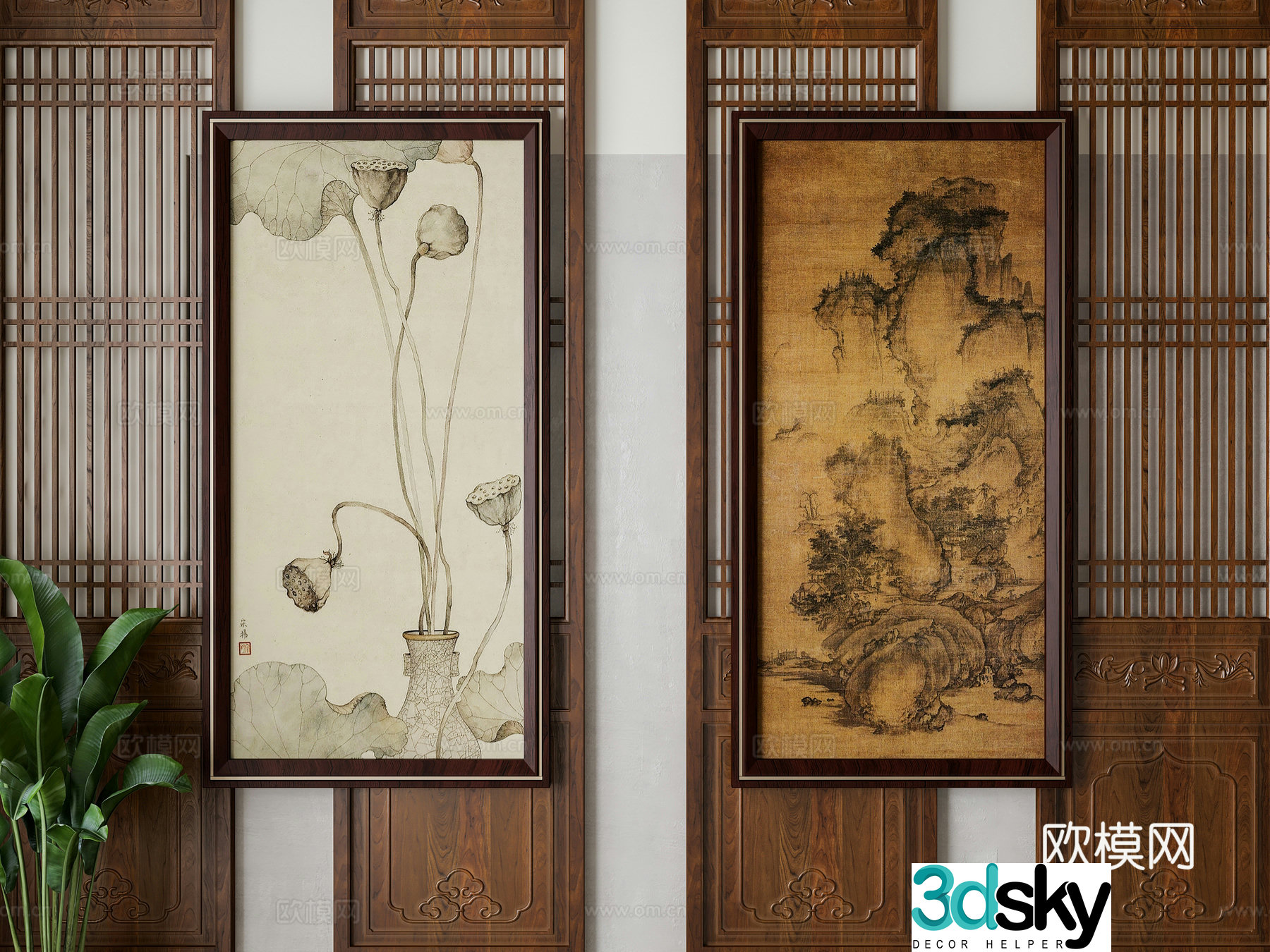 New Chinese style decorative painting 3D model