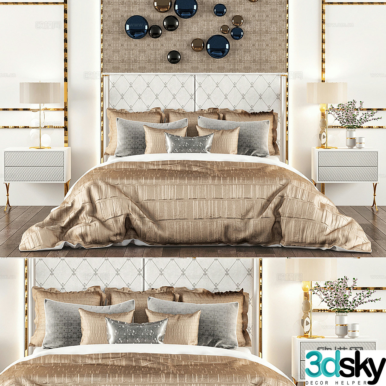 Modern light luxury double bed model 3d model