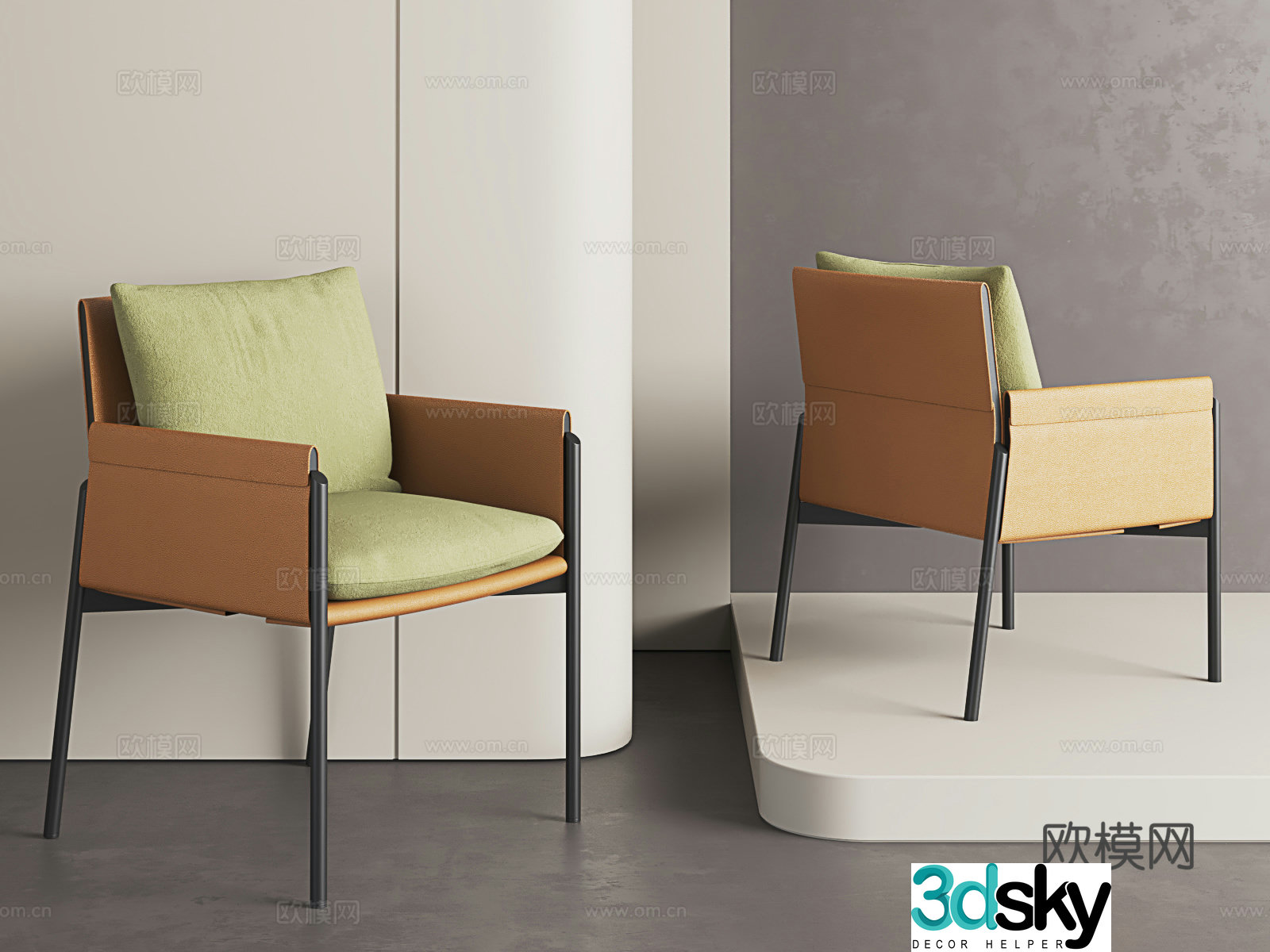 Modern dining chair light luxury single chair Italian chair leather leisure chair leather chair 3d model