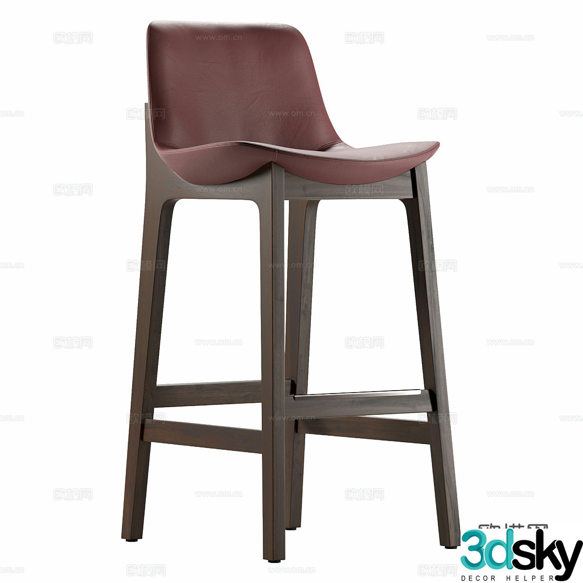 New Chinese wooden bar stool 3D model