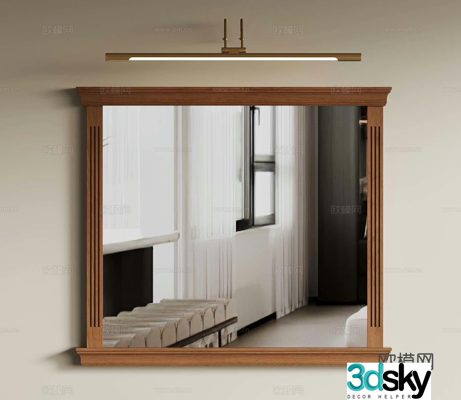 American medieval mirror bathroom mirror front light makeup mirror 3d model