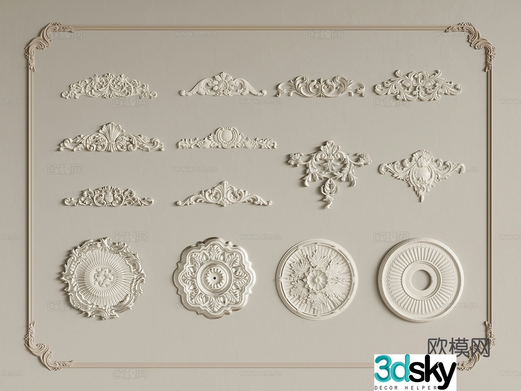 Carving French carving Gypsum lamp plate Gypsum carving 3D model