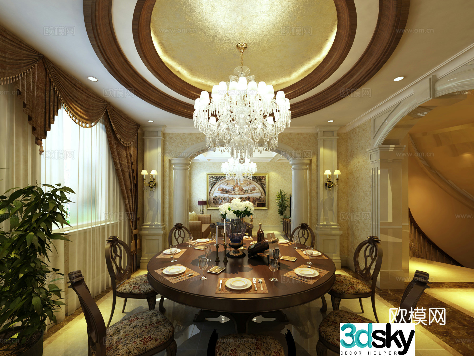 European classical villa restaurant 3d model