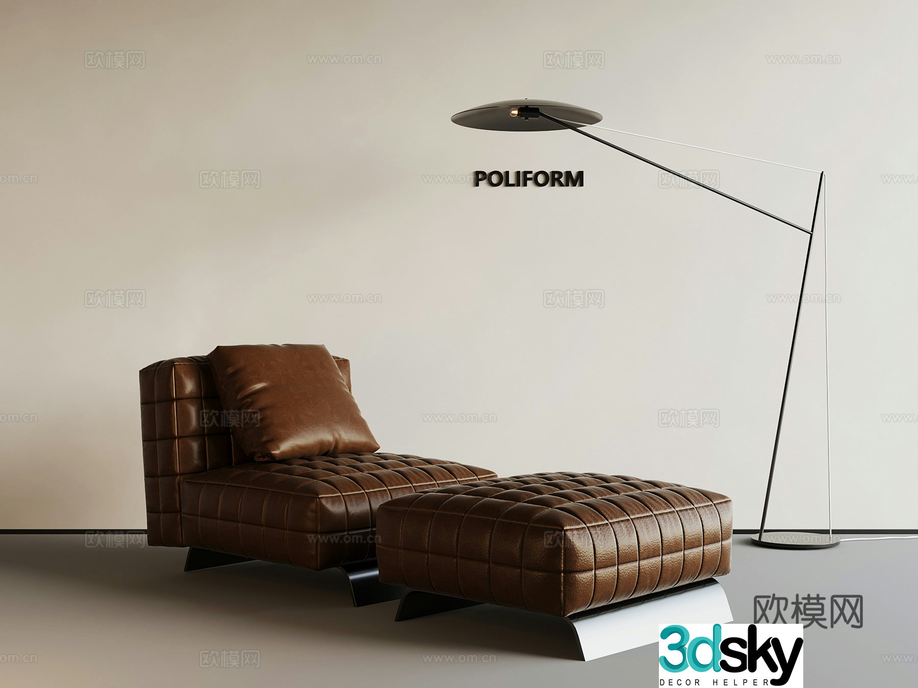 Leather lounge chair casual sofa floor lamp 3d model